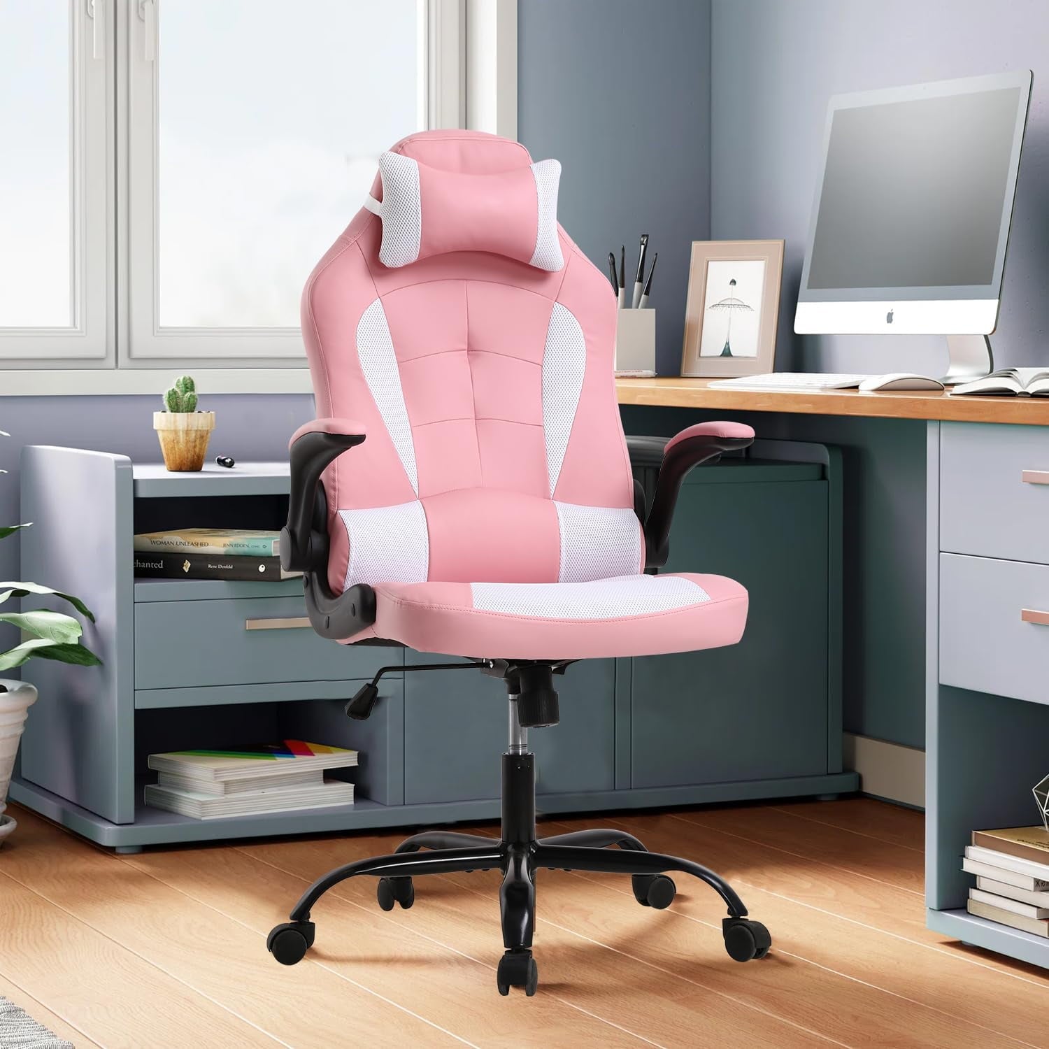 CL.HPAHKL Ergonomic PC Gaming Chair, PU Leather Gamer Chair with 360° Swivel Seat Comfortable Computer Chair with Lumbar Support Height Adjustable Video Game Chairs for Adults Teens, Pink