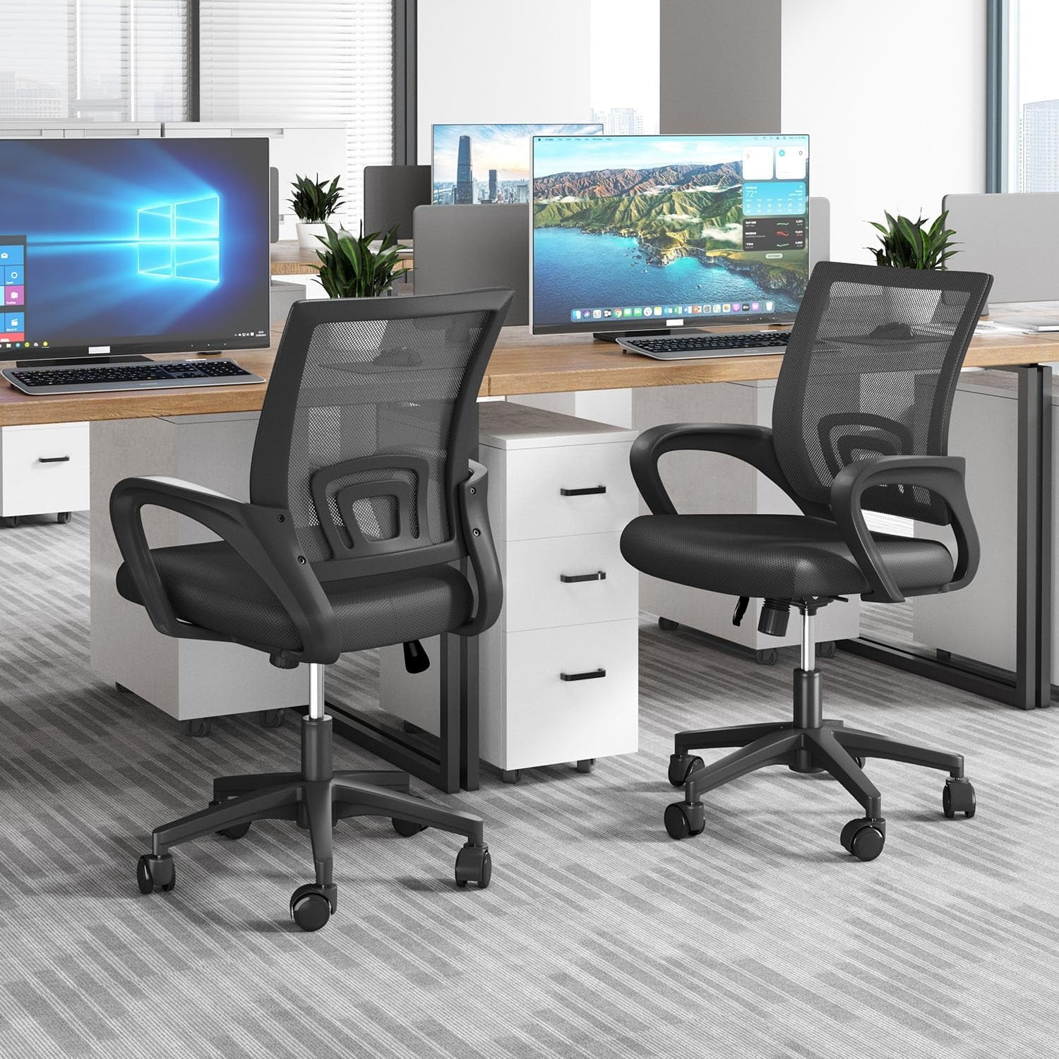 Lorelia Home Office Chair, Ergonomic Mid-Back Mesh Desk Chair with Lumbar Support, Adjustable Swivel Rolling Design, Comfy Armrest for Work, Study, Gaming, Vanity, Black