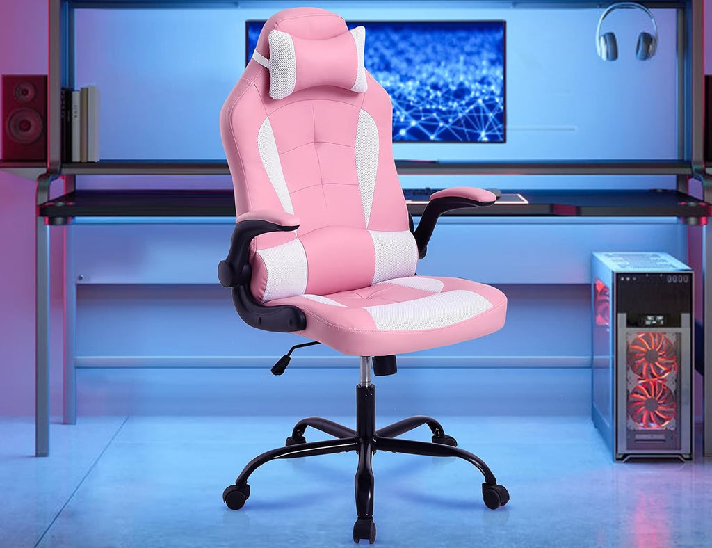 CL.HPAHKL Ergonomic PC Gaming Chair, PU Leather Gamer Chair with 360° Swivel Seat Comfortable Computer Chair with Lumbar Support Height Adjustable Video Game Chairs for Adults Teens, Pink
