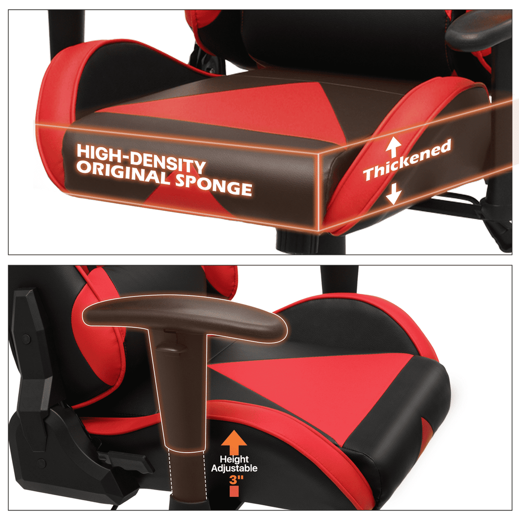 MoNiBloom Ergonomic Racing Style Gaming Chair, Computer Chair with Lumbar Support, Leather Chair with Armrest for Gaming, Red