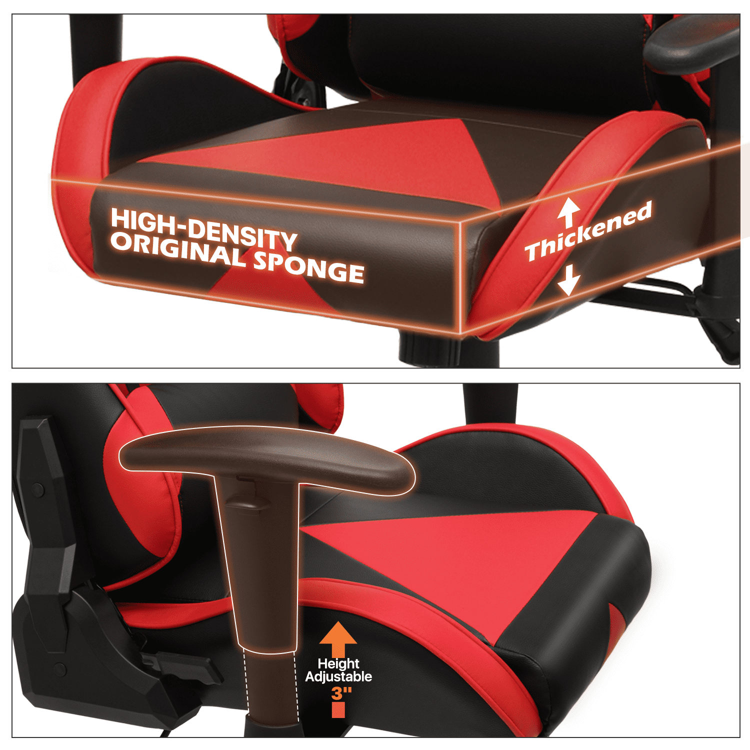 MoNiBloom Ergonomic Racing Style Gaming Chair, Computer Chair with Lumbar Support, Leather Chair with Armrest for Gaming, Red