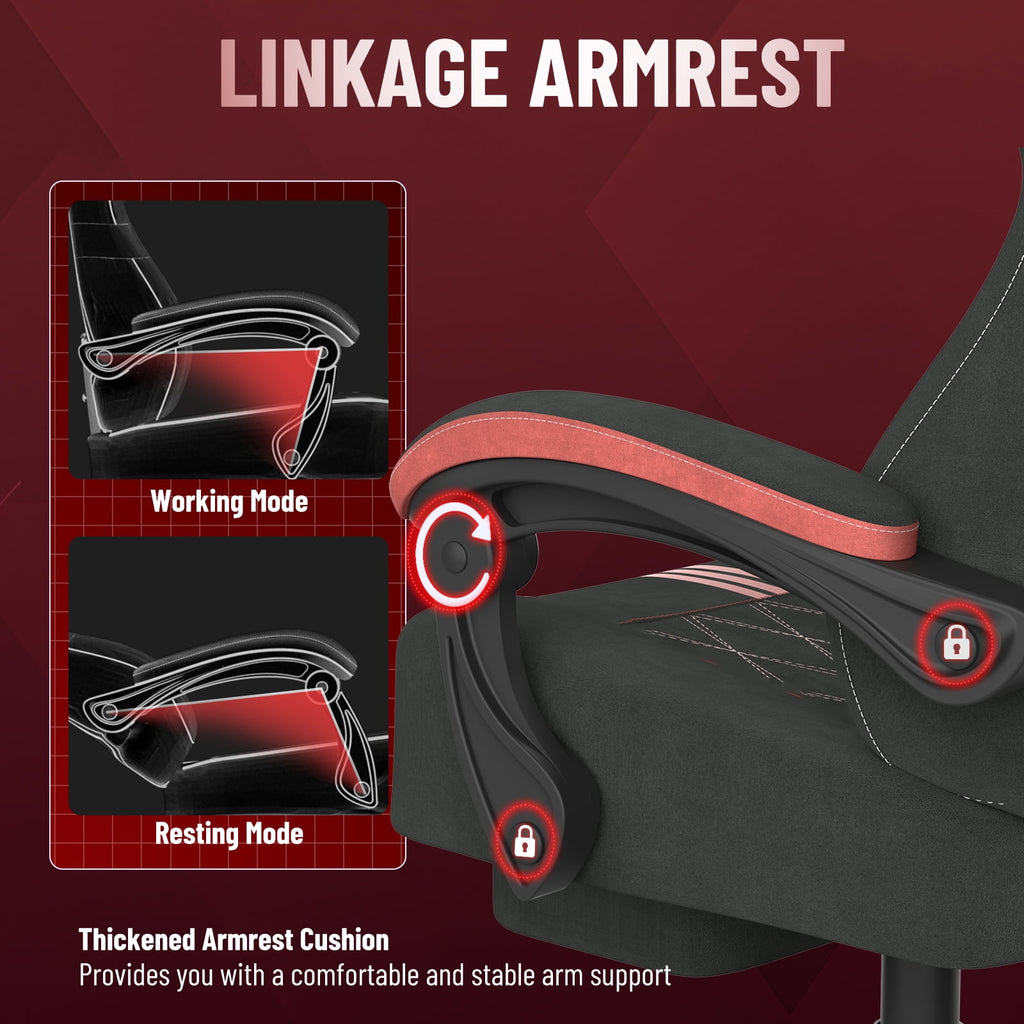 Luxvie Velvet Fabric Gaming Chair With Footrest, Ergonomic Comfortable Video Gamer Chair For Adult, Reclining Office Computer Desk Game Chairs With Massage Lumbar Cushion and Headrest, Black&Red