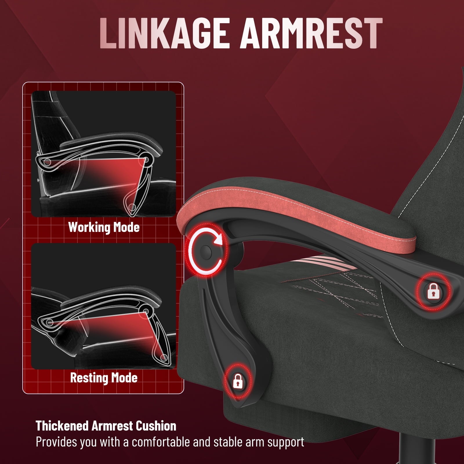 Luxvie Velvet Fabric Gaming Chair With Footrest, Ergonomic Comfortable Video Gamer Chair For Adult, Reclining Office Computer Desk Game Chairs With Massage Lumbar Cushion and Headrest, Black&Red