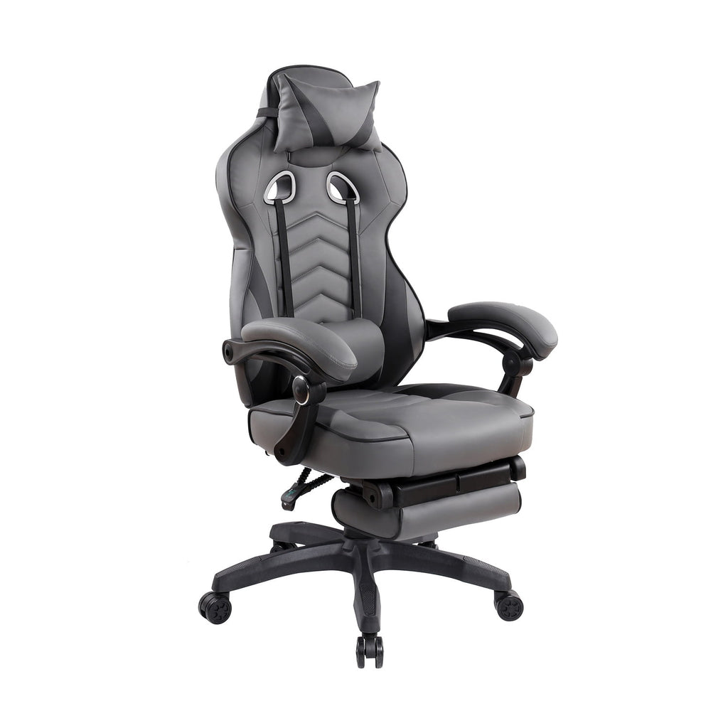 Techni Mobili Gaming Racing Style Fully Reclining Executive Office Chair with Footrest, Gray RTA-2050C-GRY