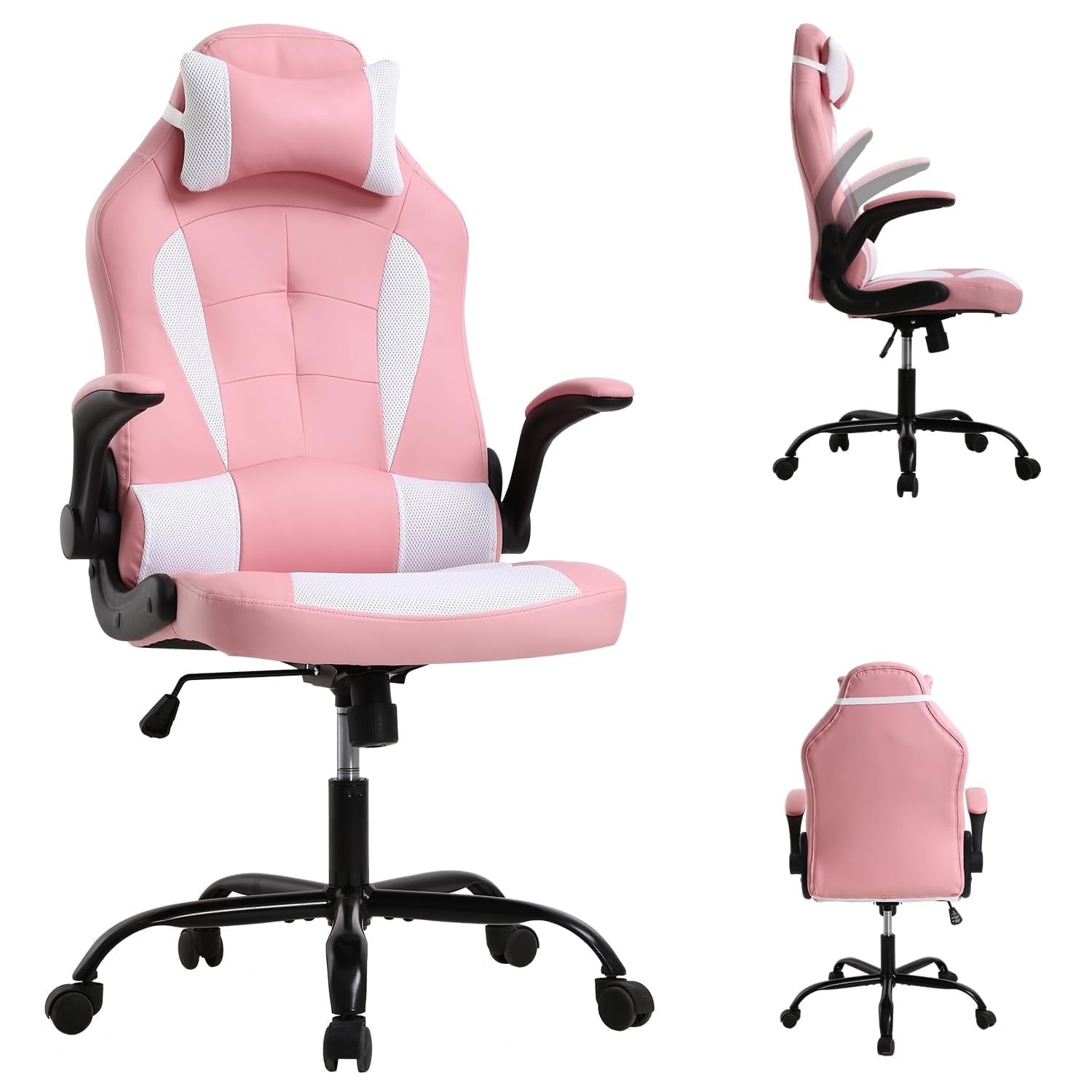 CL.HPAHKL Ergonomic PC Gaming Chair, PU Leather Gamer Chair with 360° Swivel Seat Comfortable Computer Chair with Lumbar Support Height Adjustable Video Game Chairs for Adults Teens, Pink