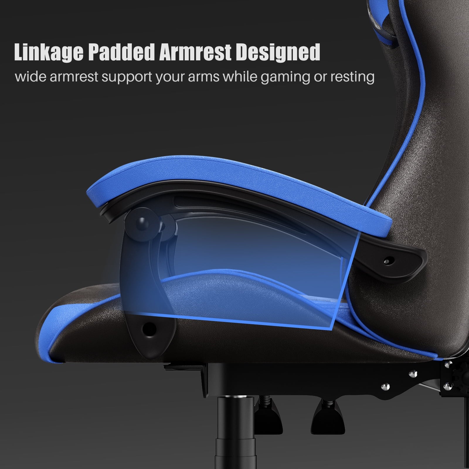 Bigzzia Gaming Chair Pu Leather Office Chair with Ergonomic Lumbar Pillow, Reclining Racing Game Chair Backrest and Seat Height Adjustable Swivel Recliner,Esports Chair with Headrest,Blue
