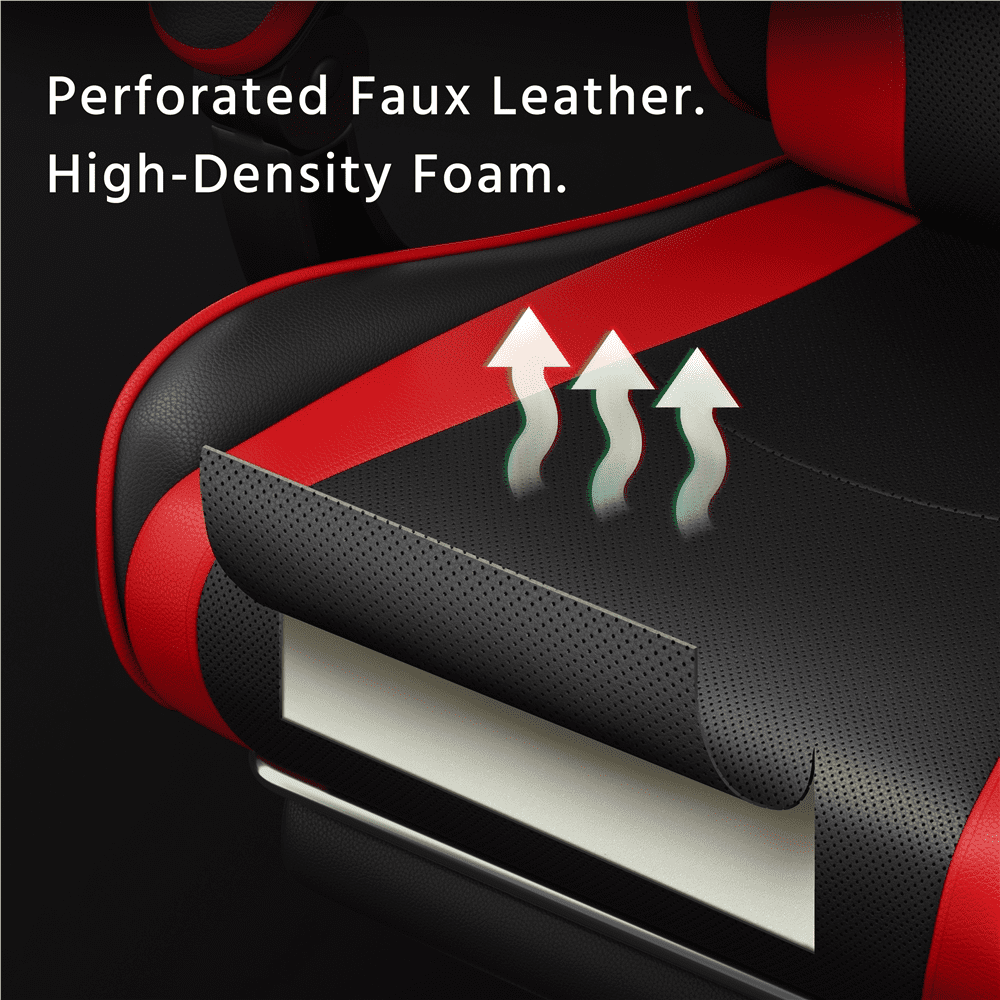 Yaheetech Reclining Gaming Chair with Folding Footrest and Massage Lumbar Pillow, Black/Red