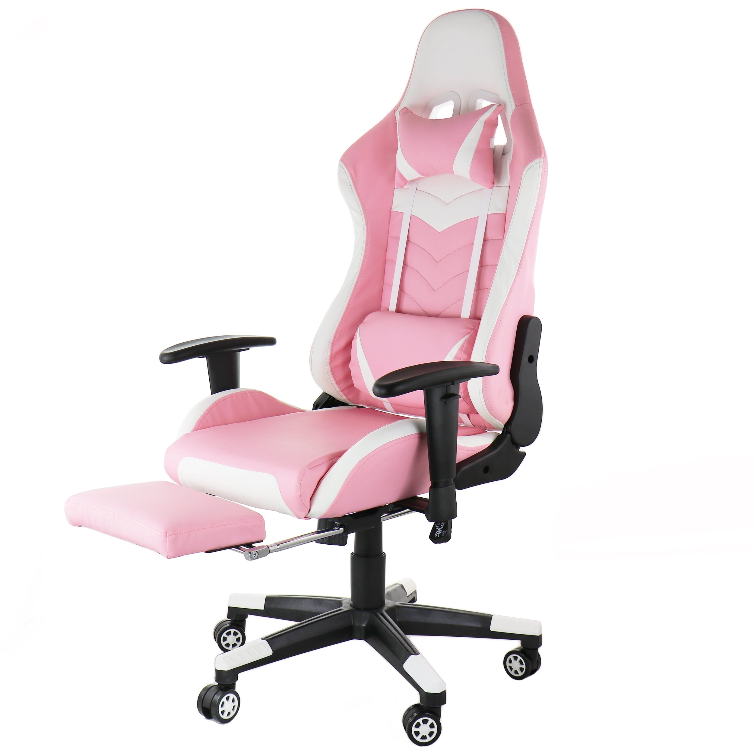 Gamefitz High Back & Lumbar Support Swivel Gaming Chair, Pink and White