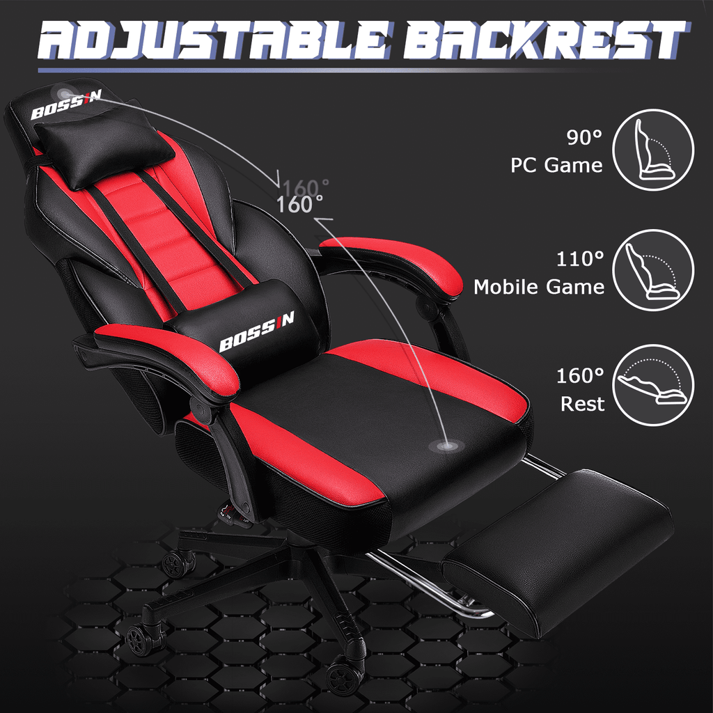 PUKAMI Gaming Chair with Massage, Ergonomic Heavy Duty Design with Footrest and Lumbar Support, Large Size Cushion High Back Office Chair, Big and Tall Gaming Computer Chair