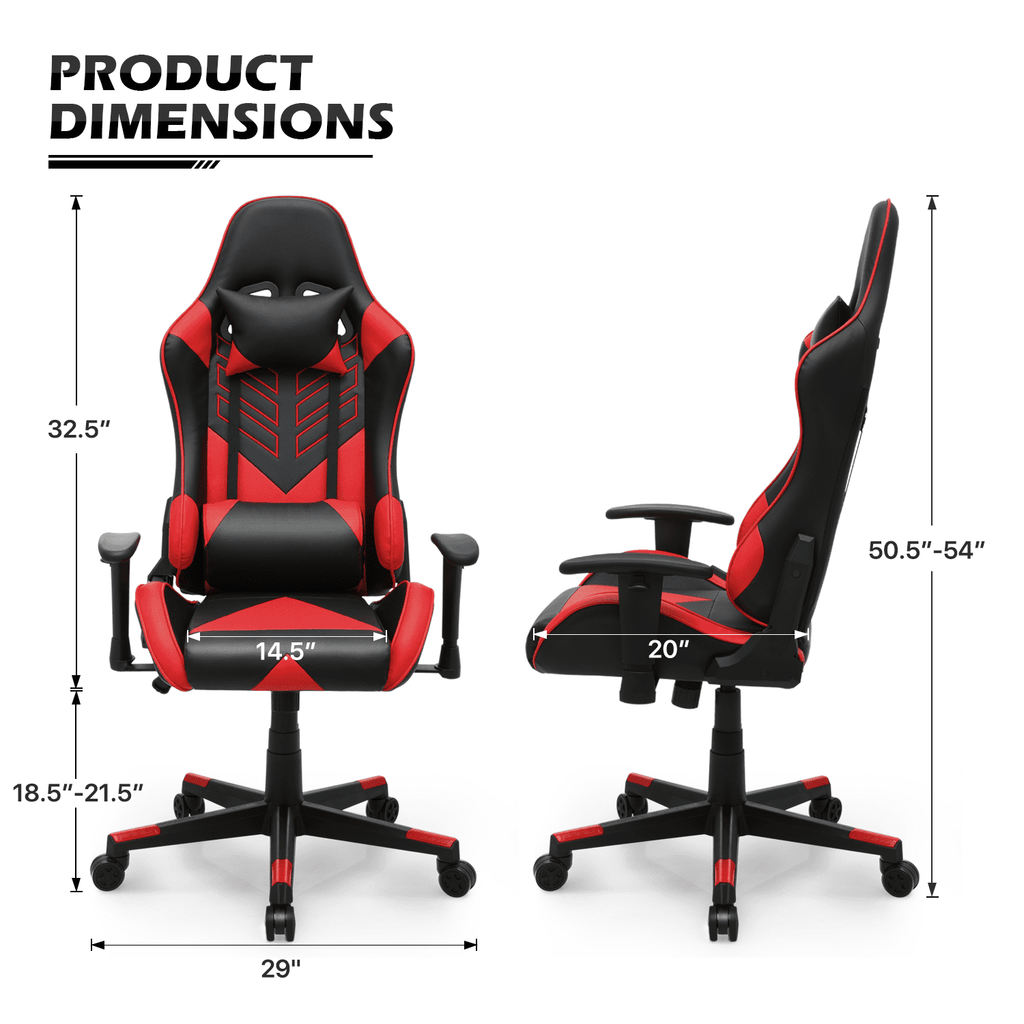 MoNiBloom Ergonomic Racing Style Gaming Chair, Computer Chair with Lumbar Support, Leather Chair with Armrest for Gaming, Red