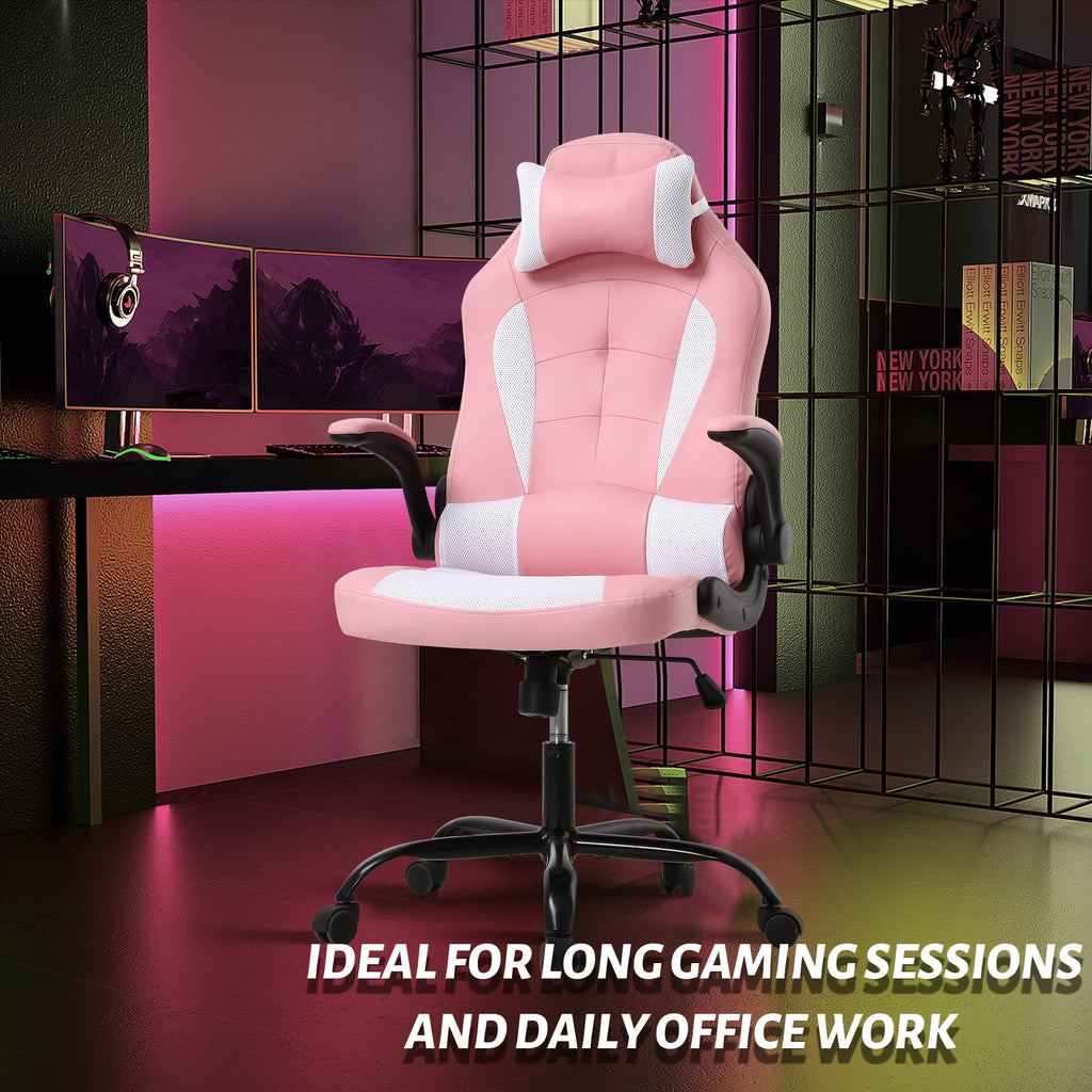 CL.HPAHKL Ergonomic PC Gaming Chair, PU Leather Gamer Chair with 360° Swivel Seat Comfortable Computer Chair with Lumbar Support Height Adjustable Video Game Chairs for Adults Teens, Pink