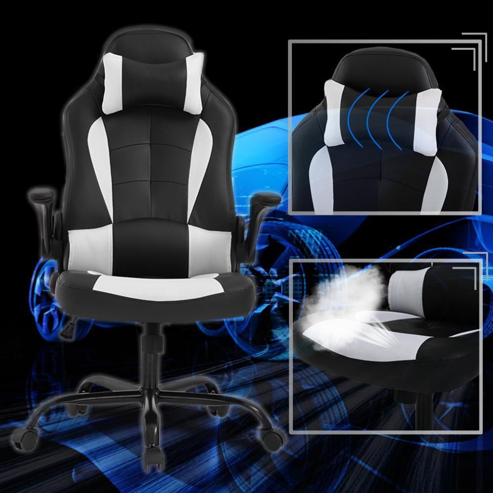 Dkelincs PC Gaming Chair Ergonomic Office Chair with Lumbar Support Flip Up Arms Headrest Adjustable Computer Desk Chair for Adults, White