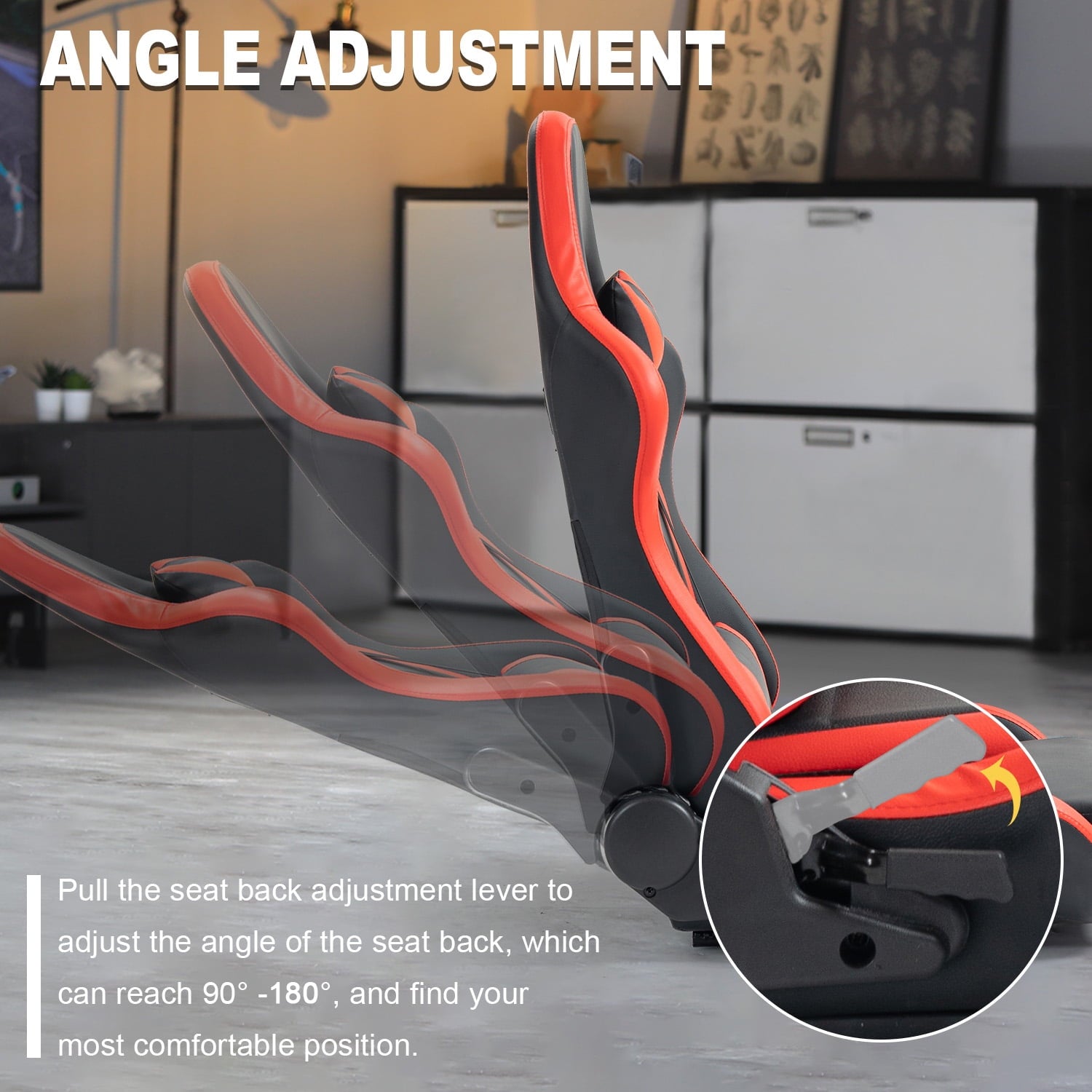 Marada Racing Seat with Double Lock Slip for Gaming Simulator Cockpit Leather Red