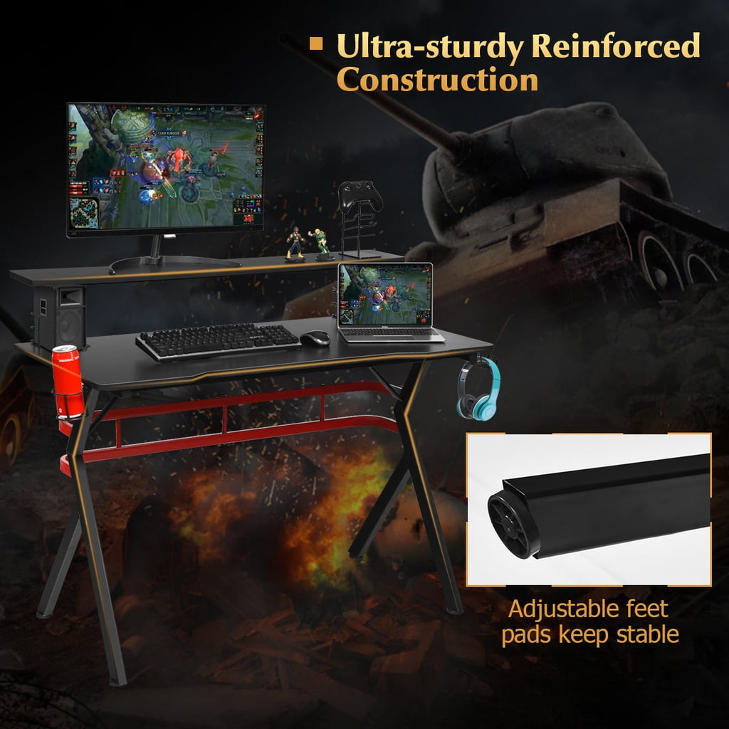 Costway Gaming Desk & Chair Set 48'' Computer Desk & Massage Recliner Chair Black + Pink