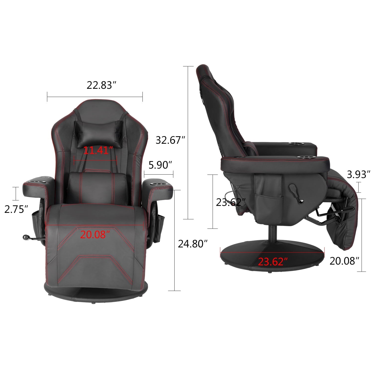 Gaming Chair Massage Ergonomic High Back Swivel Recliner Office Computer Chair with Bluetooth Speakers, Cupholder, Headrest, Lumbar Support, Adjustable Backrest and Footrest, Black
