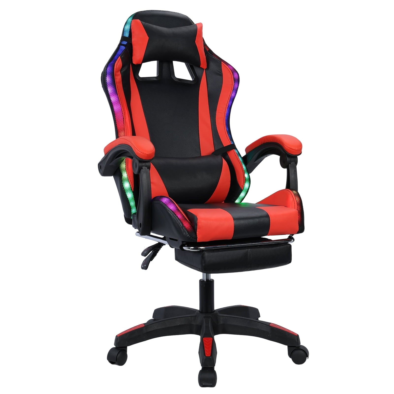 Ergonomic Gaming Chair w/Bluetooth Speakers, Lighting & Massage - Adjustable Height & Lumbar Support for PC/Console Gamers