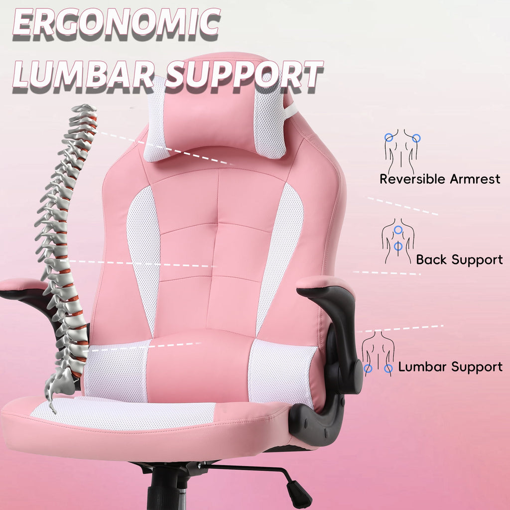 CL.HPAHKL Ergonomic PC Gaming Chair, PU Leather Gamer Chair with 360° Swivel Seat Comfortable Computer Chair with Lumbar Support Height Adjustable Video Game Chairs for Adults Teens, Pink