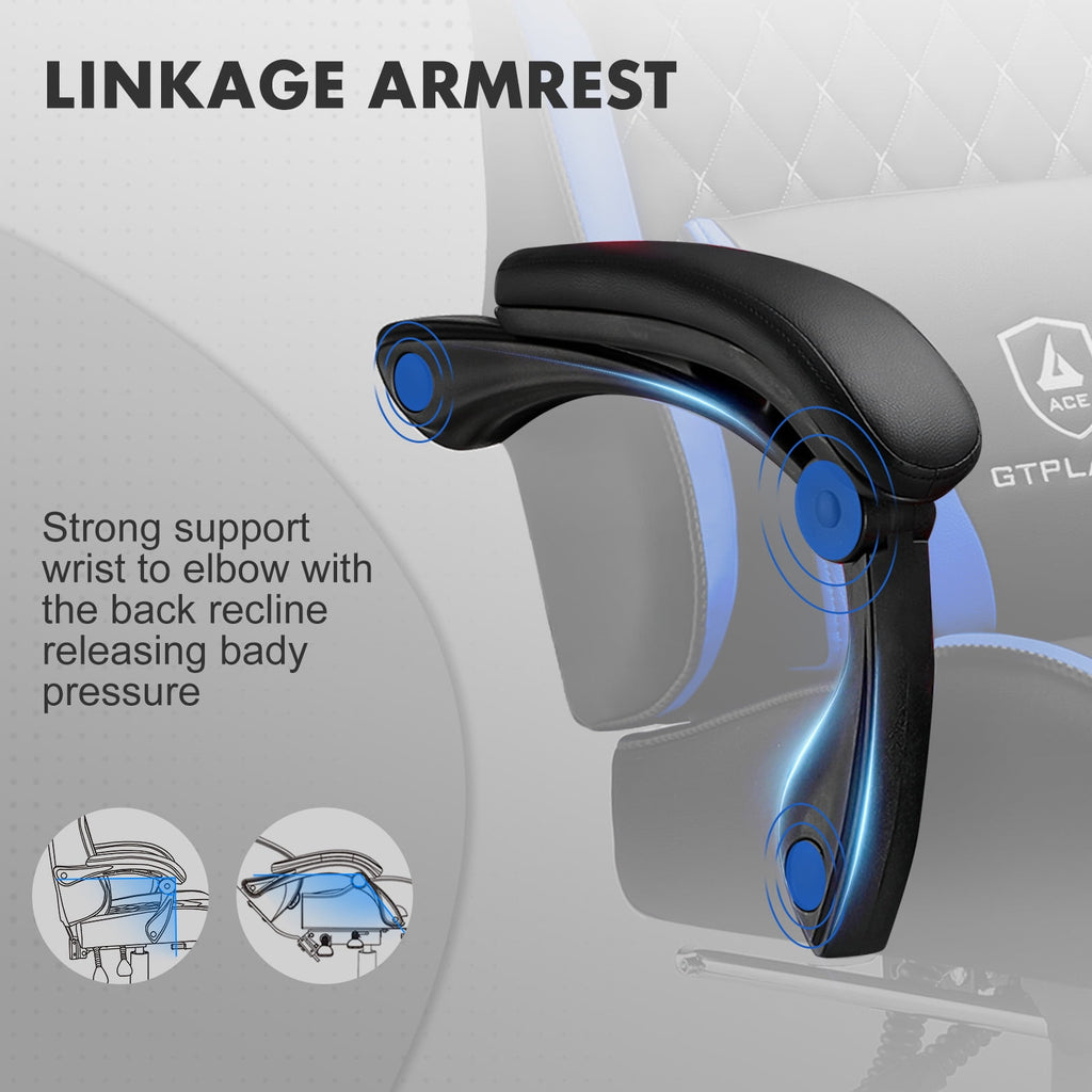 GTPLAYER High Back Faux Leather Adjustable Height Gaming Computer, Blue