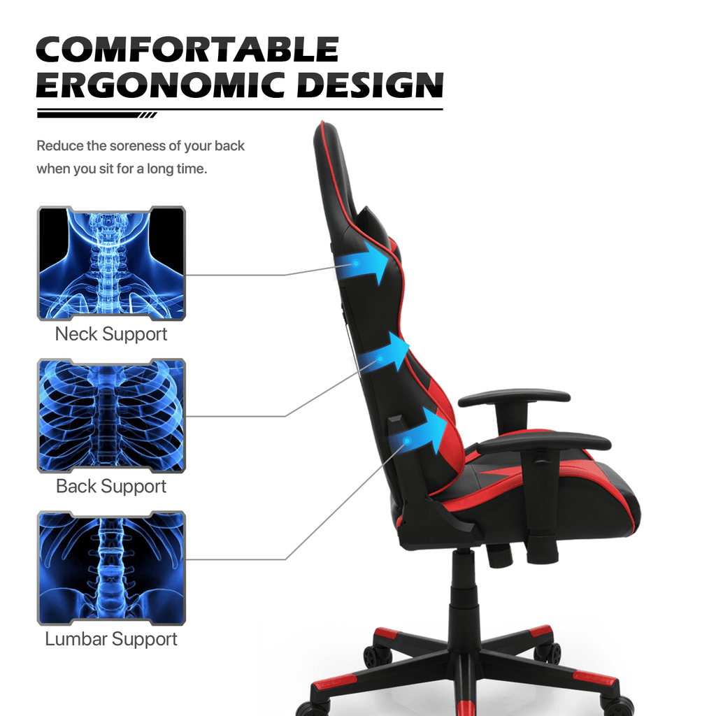 MoNiBloom Ergonomic Racing Style Gaming Chair, Computer Chair with Lumbar Support, Leather Chair with Armrest for Gaming, Red