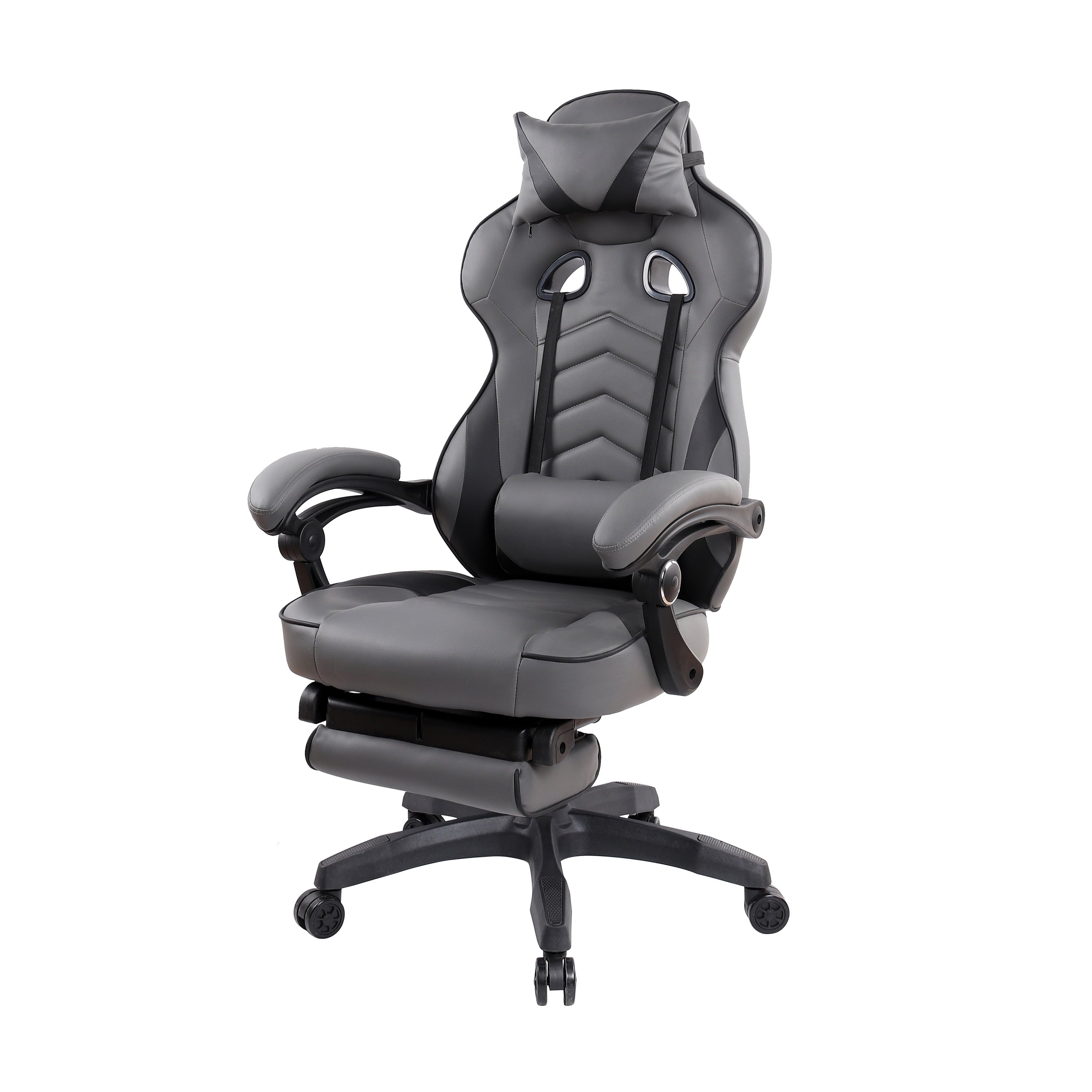 Techni Mobili Gaming Racing Style Fully Reclining Executive Office Chair with Footrest, Gray RTA-2050C-GRY