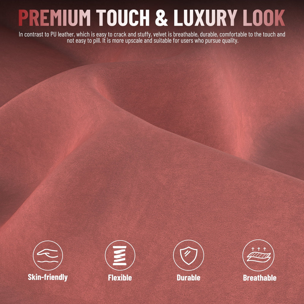 Luxvie Velvet Fabric Gaming Chair With Footrest, Ergonomic Comfortable Video Gamer Chair For Adult, Reclining Office Computer Desk Game Chairs With Massage Lumbar Cushion and Headrest, Black&Red