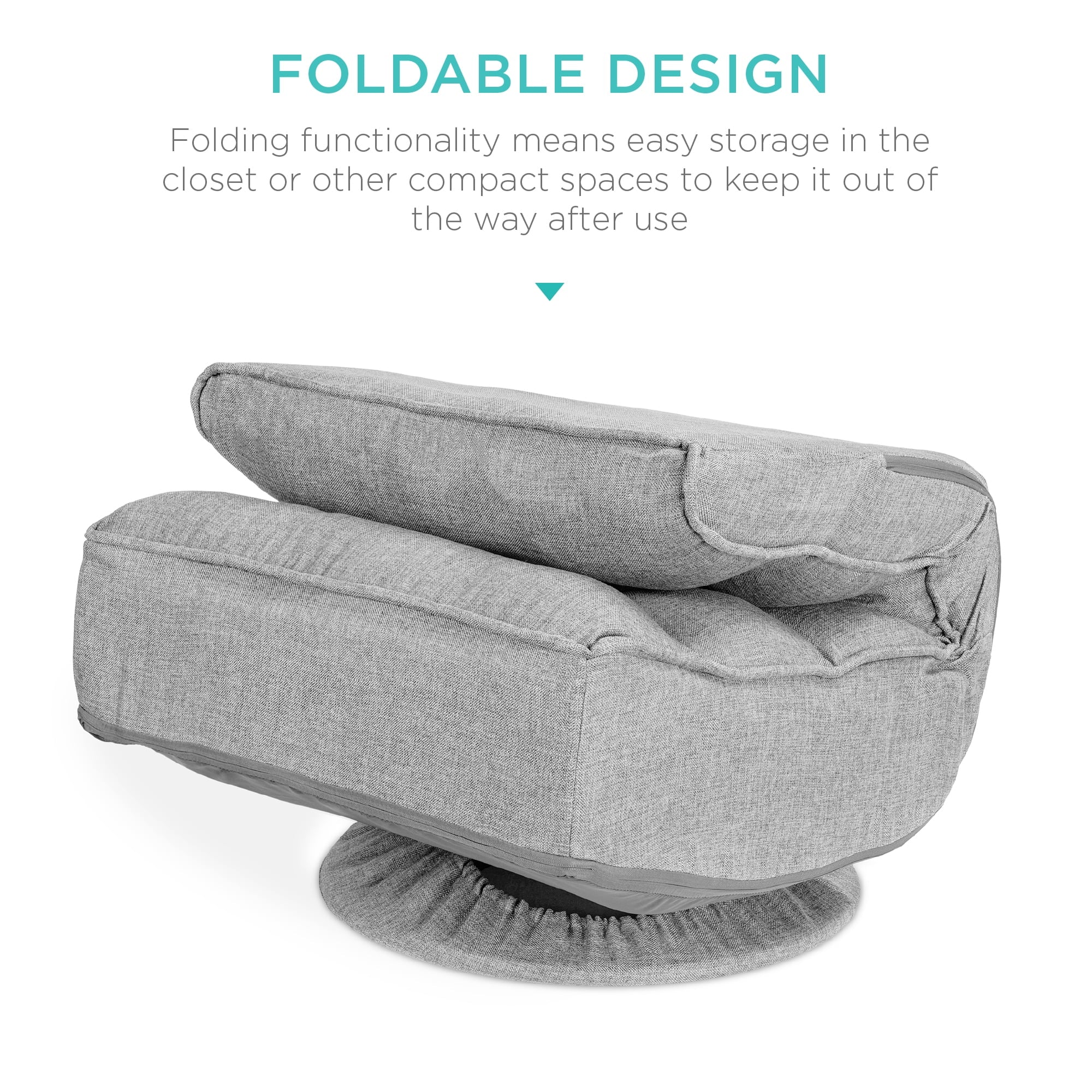 Best Choice Products Folding Floor Gaming Chair for Home, Office w/ 360-Degree Swivel, 4 Positions - Gray