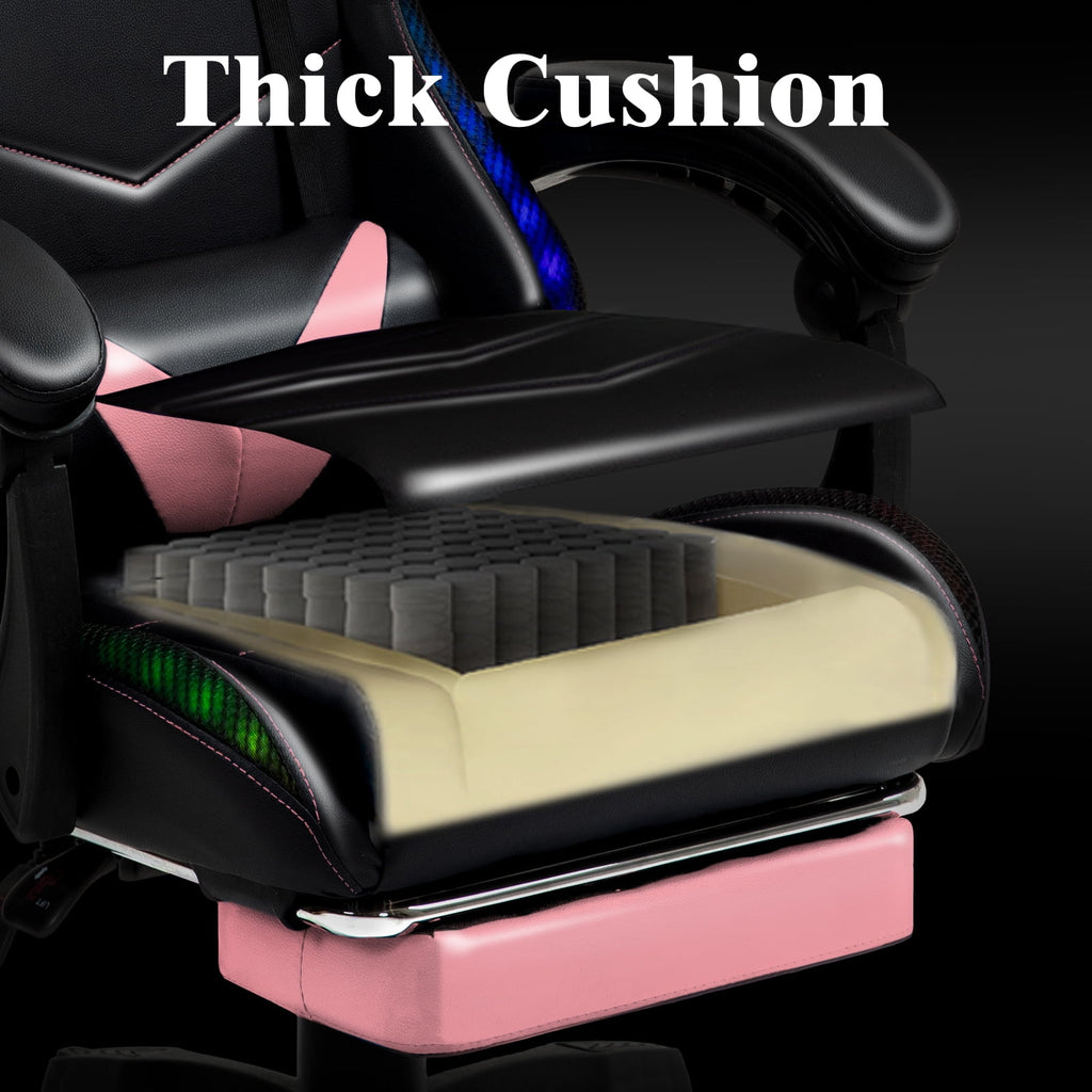 Czlolo Gaming Chair, RGB Racing Style Gamer Chairs for Adults and Kids,with Lumbar Massager, LED Lights, High Backrest Reclining, Footrest