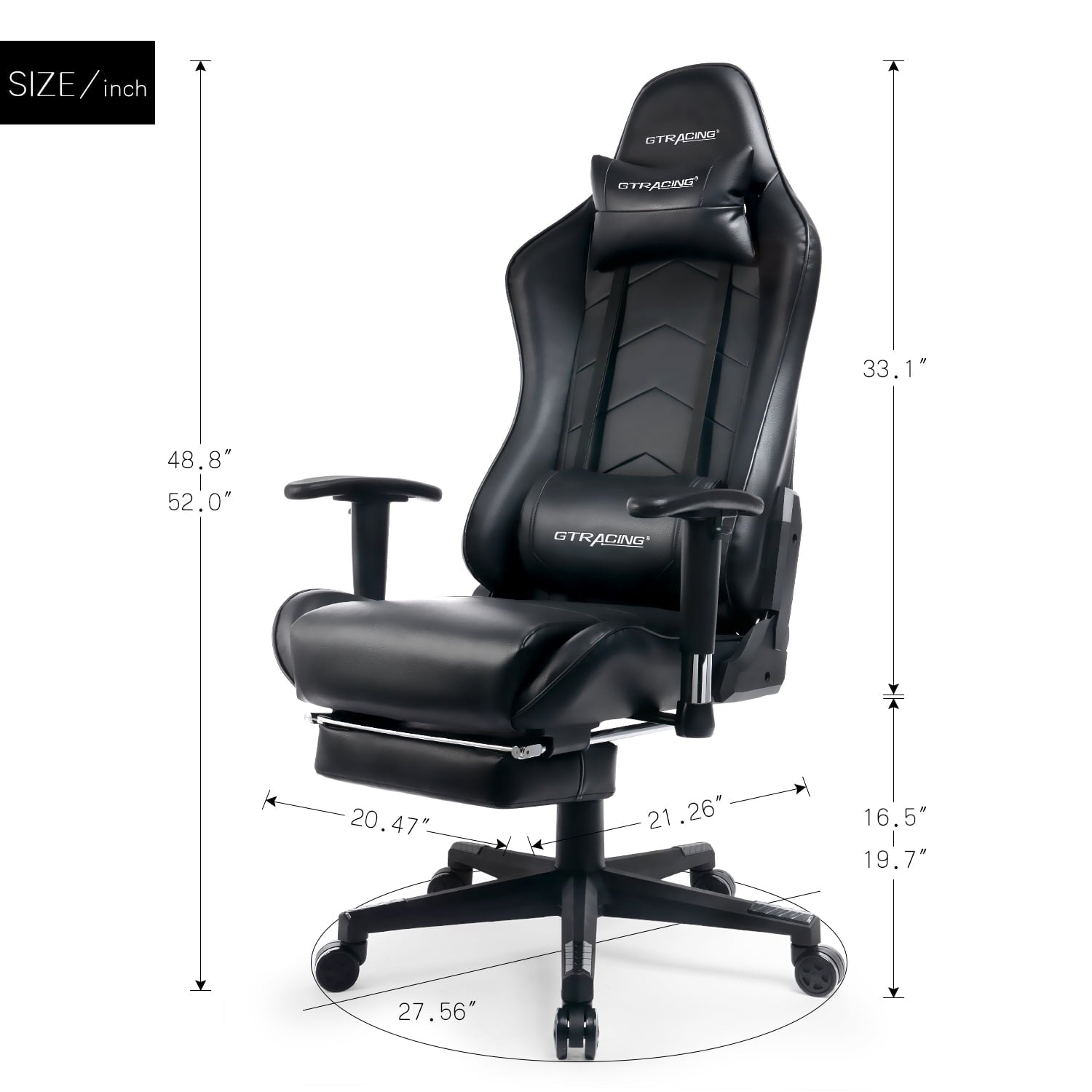 GTRACING Gaming Chair with Footrest Ergonomic Reclining Leather Chair, Black