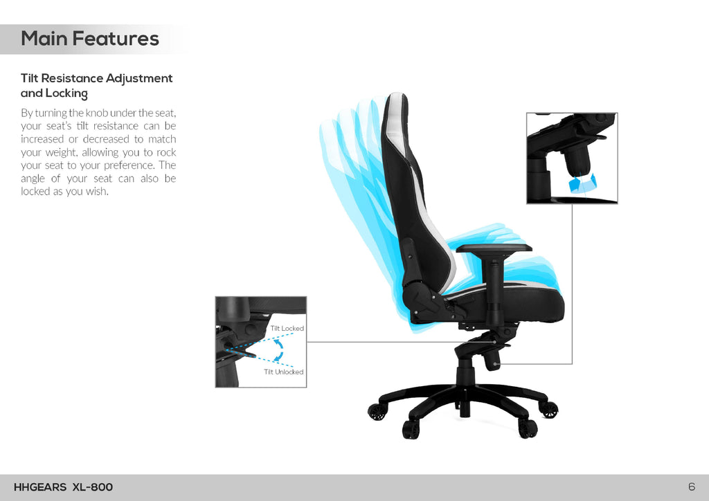 HHGears XL 800 Series Gaming Chair Black with Headrest/Lumbar Pillows