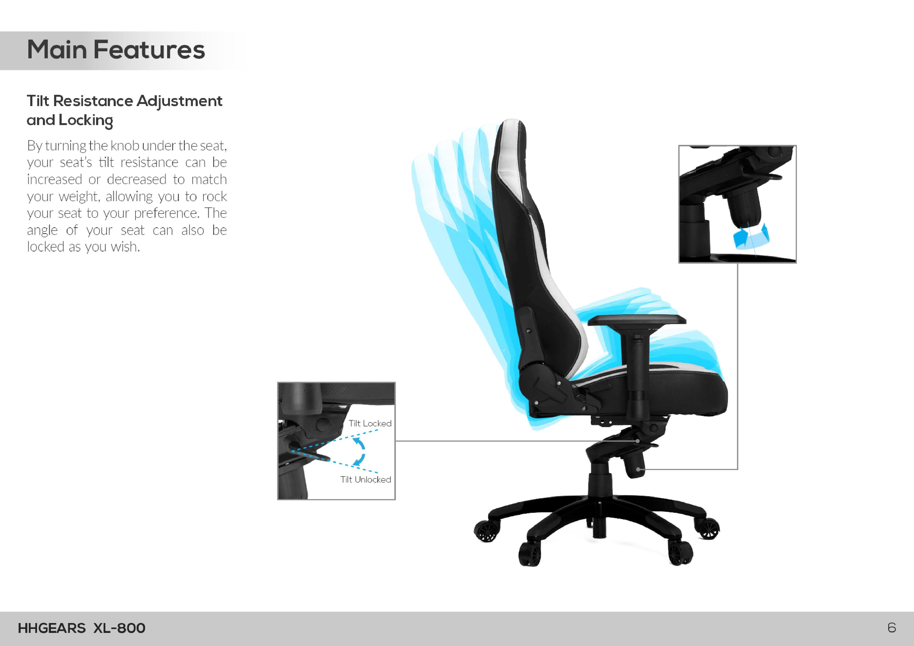 HHGears XL 800 Series Gaming Chair Black with Headrest/Lumbar Pillows