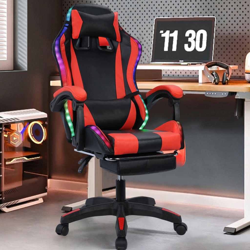 SUSUchens Gaming Chair Video Ergonomic Massage Computer Game Chair with Bluetooth-Compatible Speakers and LED Lights,Height Adjustable, High Back with Lumbar Support