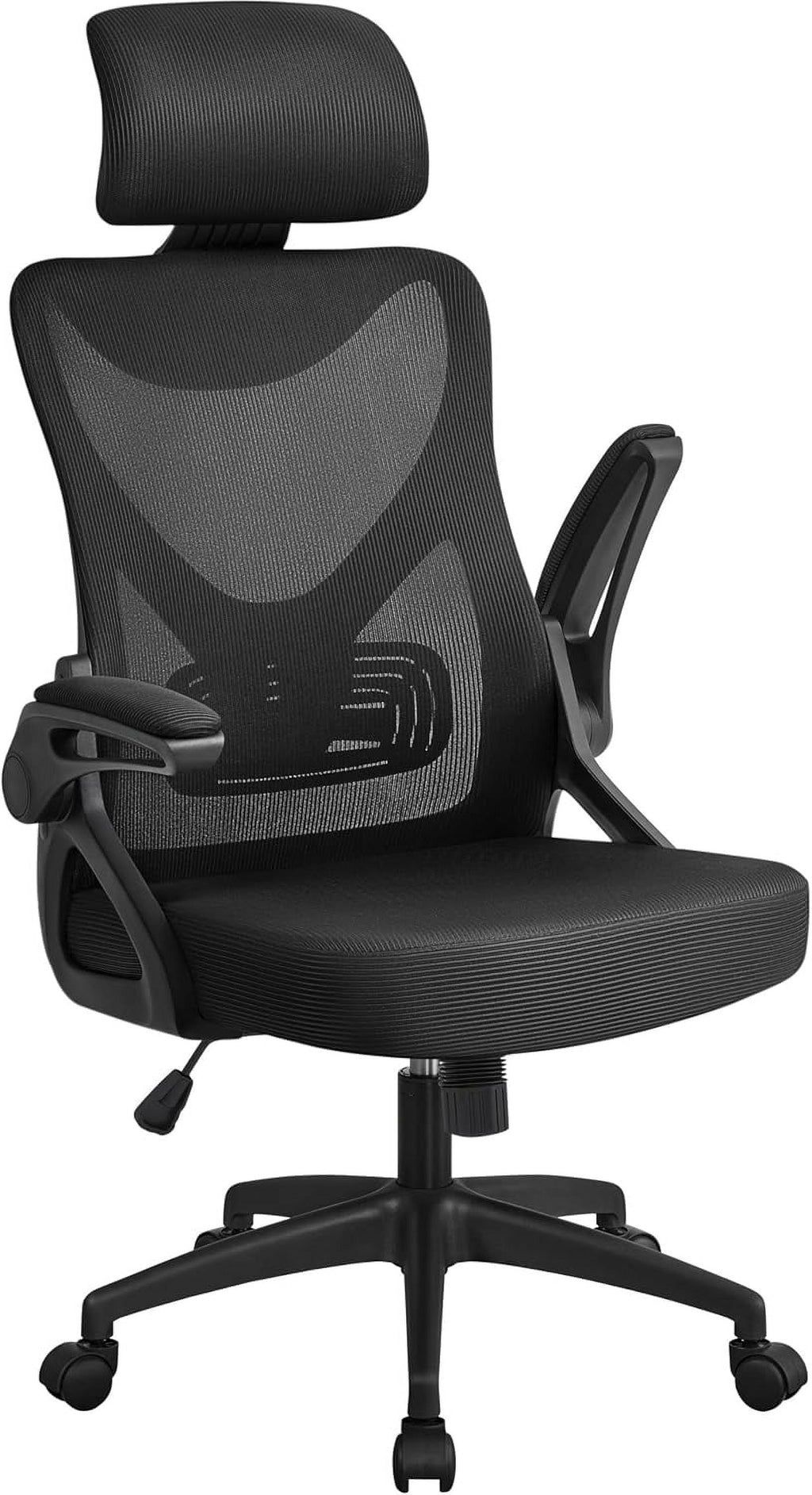 TDUKDB Ergonomic Mesh Office Chair, High Back Desk Chair with with flip-up Armrests, Adjustable Padded Headrest Computer Chair with Lumbar Support for Home Oiffce Game Room, Full Gray