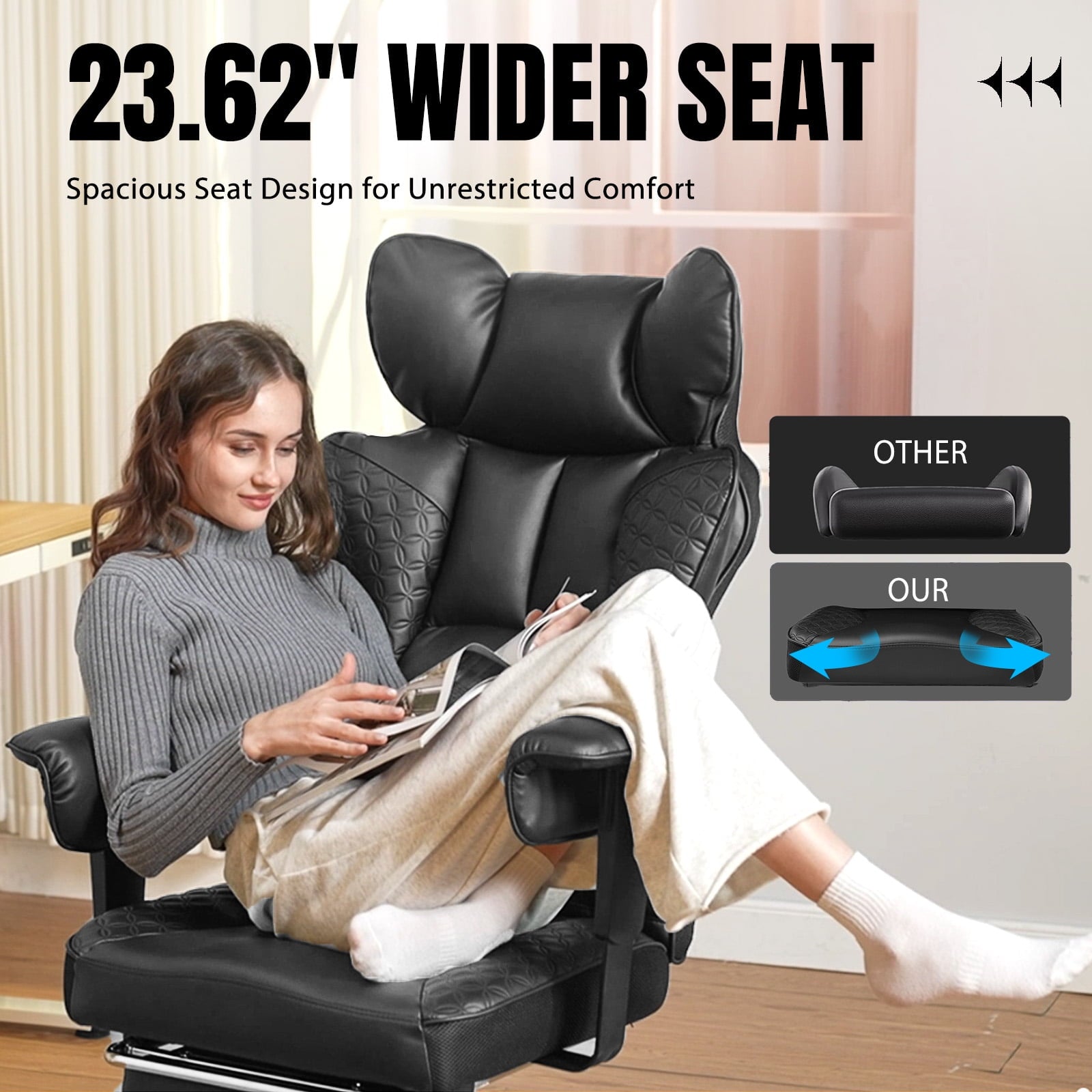 COMHOMA Big and Tall Office Gaming Chair with Adjustable Armrest and Back Support, Black