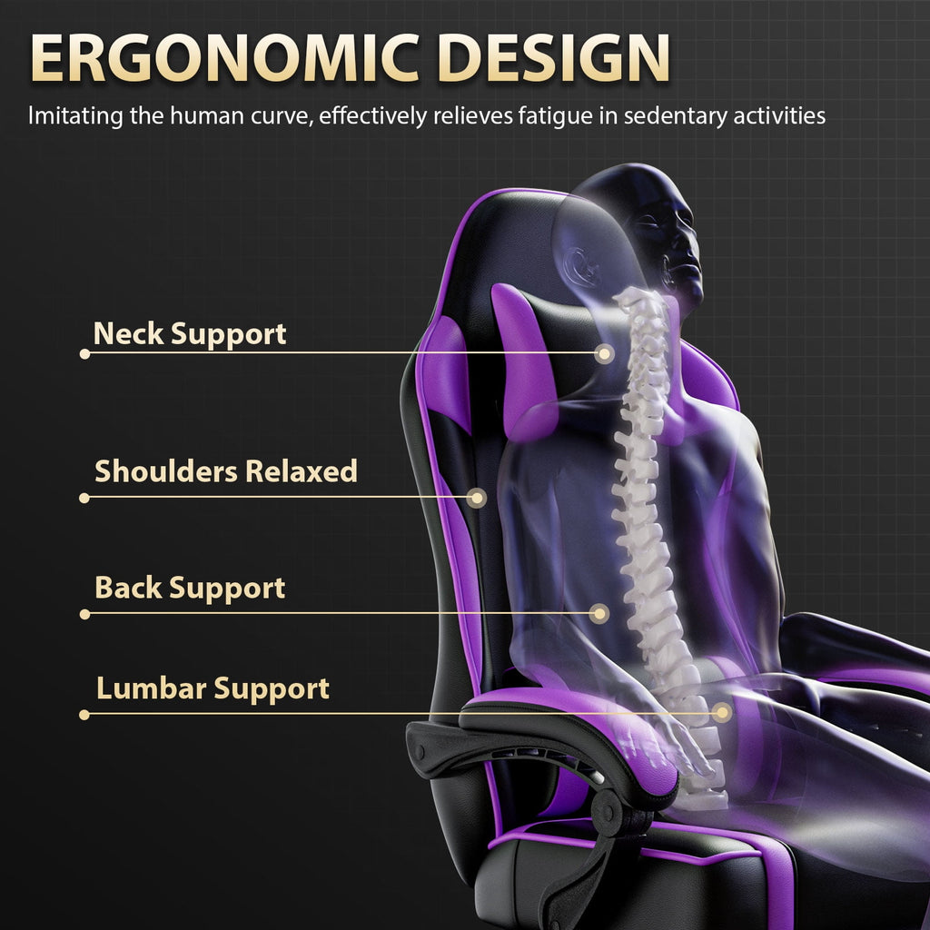 BSTYJQXH Adjustable Reclining Gaming Chair with Lumbar Support and Footrest, Purple