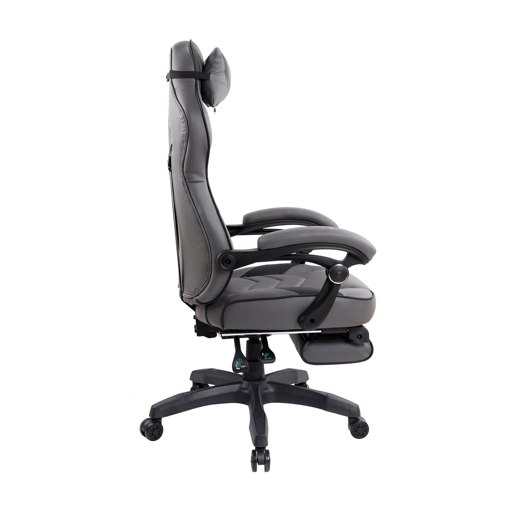 Techni Mobili Gaming Racing Style Fully Reclining Executive Office Chair with Footrest, Gray RTA-2050C-GRY