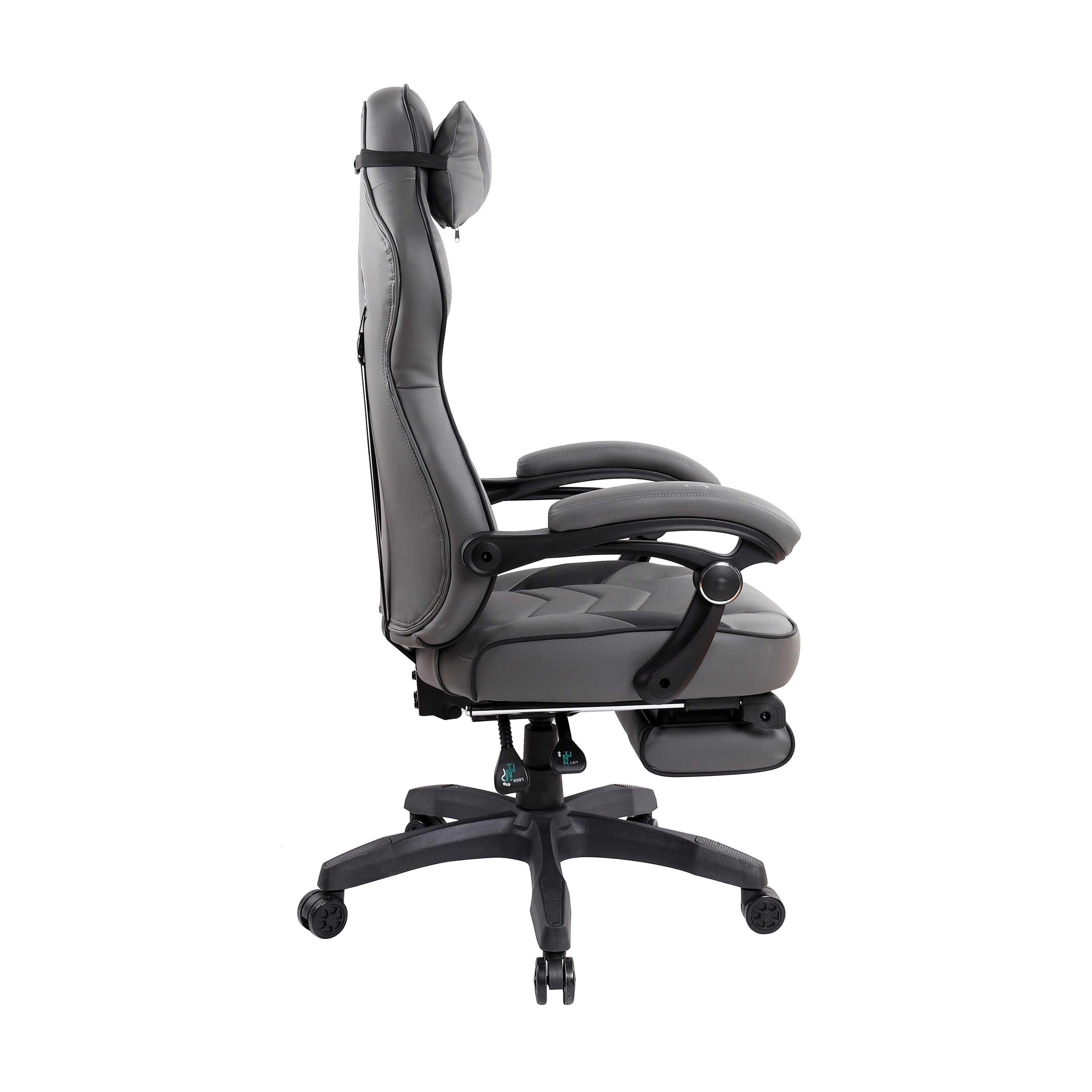 Techni Mobili Gaming Racing Style Fully Reclining Executive Office Chair with Footrest, Gray RTA-2050C-GRY