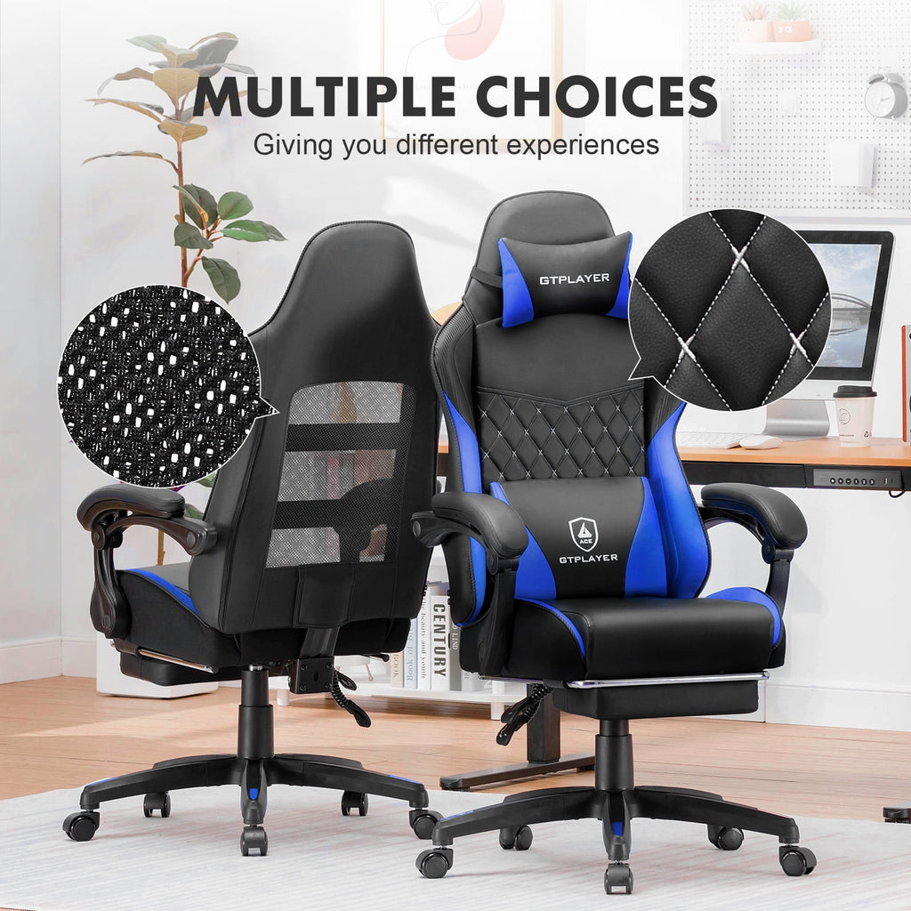 GTPLAYER High Back Faux Leather Adjustable Height Gaming Computer, Blue