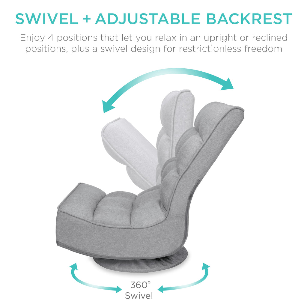 Best Choice Products Folding Floor Gaming Chair for Home, Office w/ 360-Degree Swivel, 4 Positions - Gray