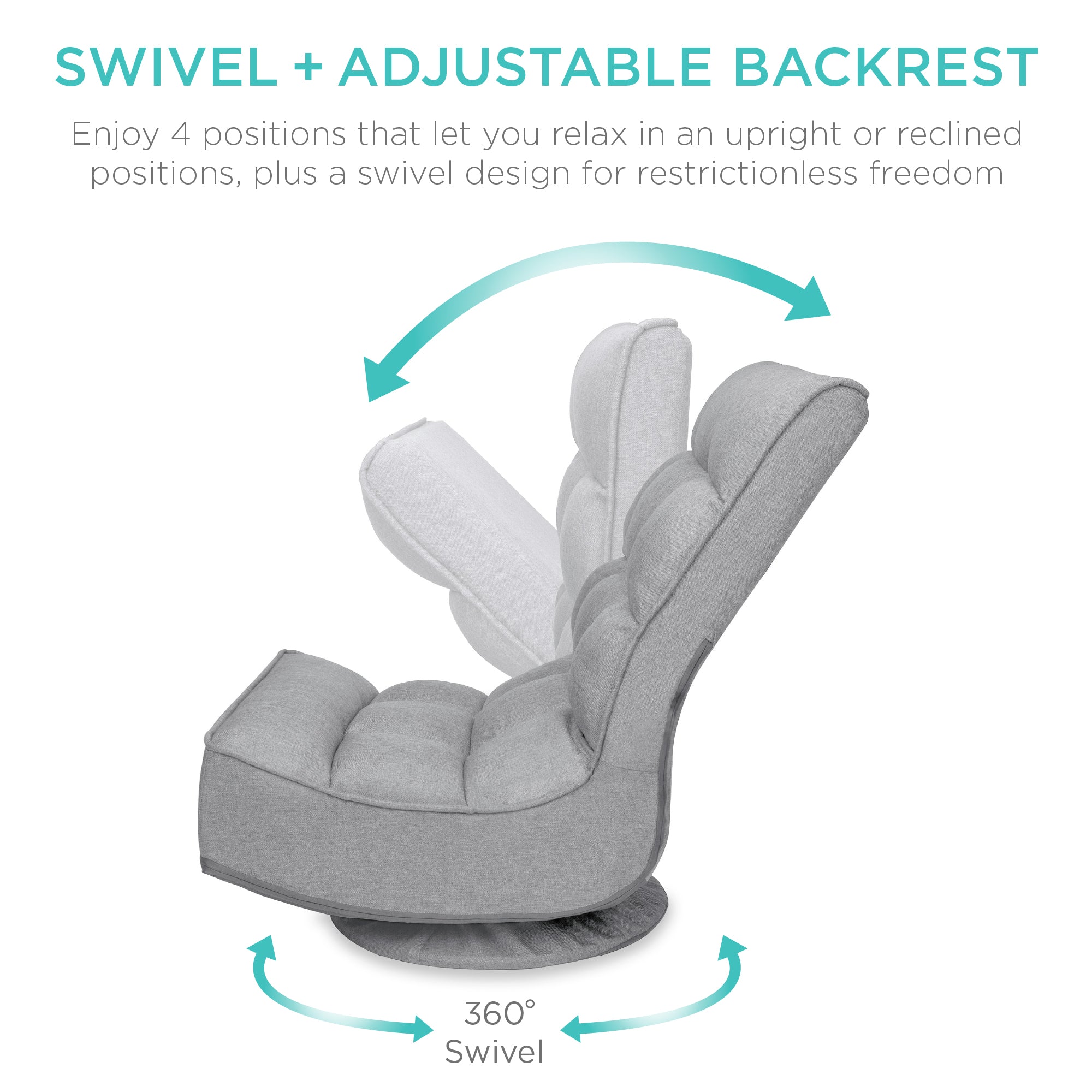 Best Choice Products Folding Floor Gaming Chair for Home, Office w/ 360-Degree Swivel, 4 Positions - Gray