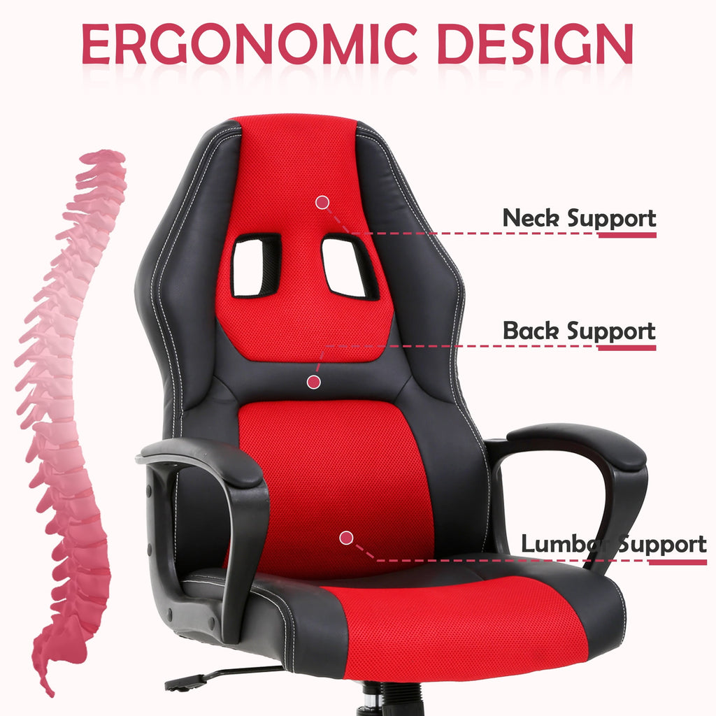 CL.HPAHKL Racing Gaming Chair, Racing Gaming Desk Chair Height Adjustable Gamer Chair with Lumbar Support Headrest Armrest PU Leather Ergonomic Gaming Chair with Massager, Swivel Wheels, Red