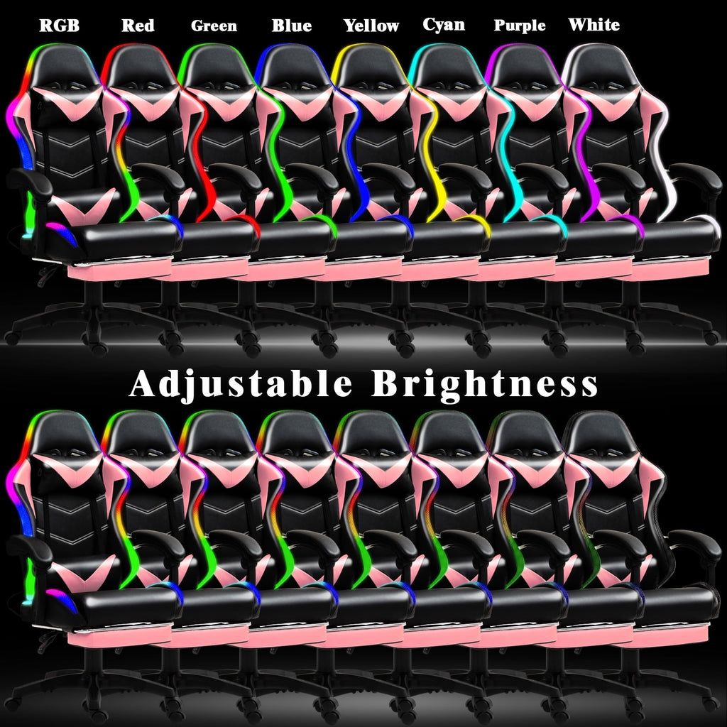 Czlolo Gaming Chair, RGB Racing Style Gamer Chairs for Adults and Kids,with Lumbar Massager, LED Lights, High Backrest Reclining, Footrest