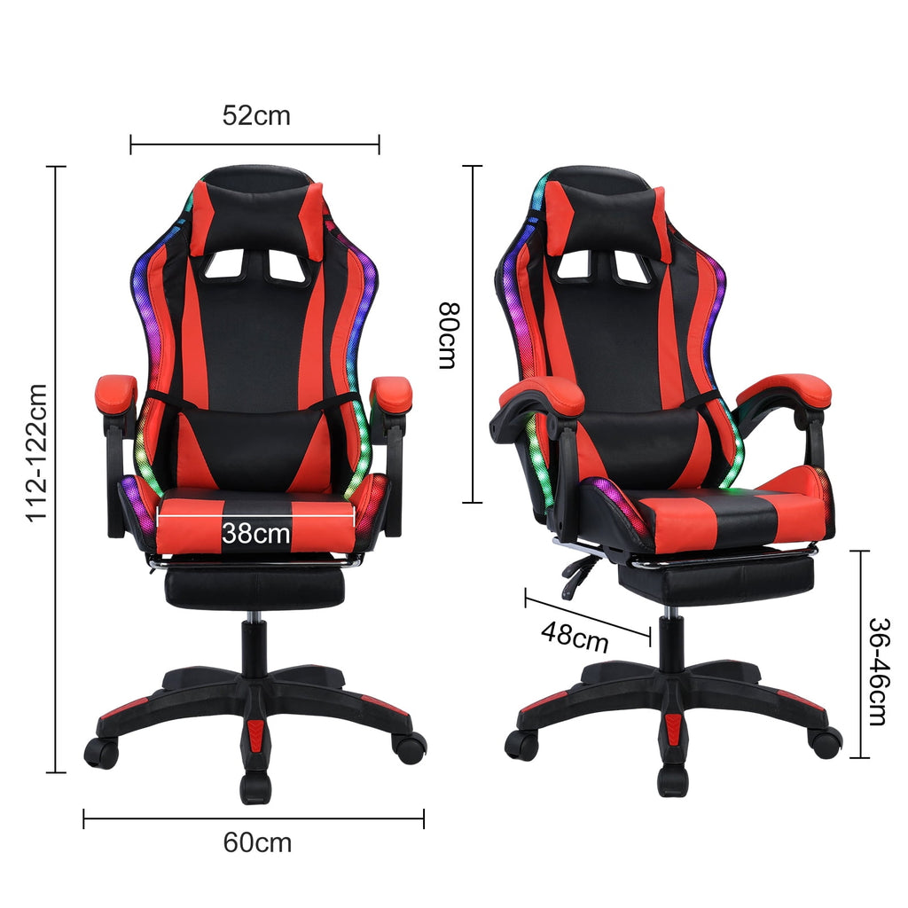 Ergonomic Gaming Chair w/Bluetooth Speakers, Lighting & Massage - Adjustable Height & Lumbar Support for PC/Console Gamers