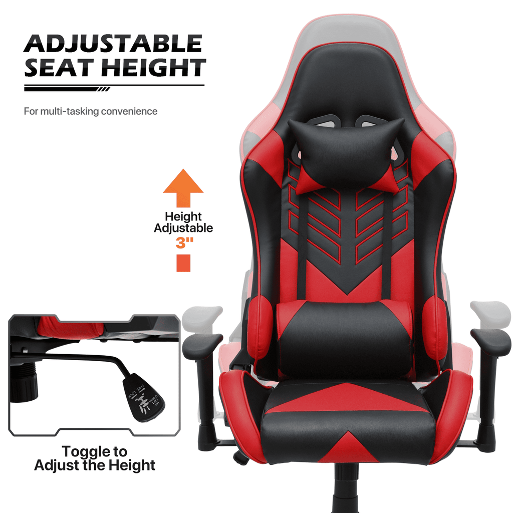 MoNiBloom Ergonomic Racing Style Gaming Chair, Computer Chair with Lumbar Support, Leather Chair with Armrest for Gaming, Red