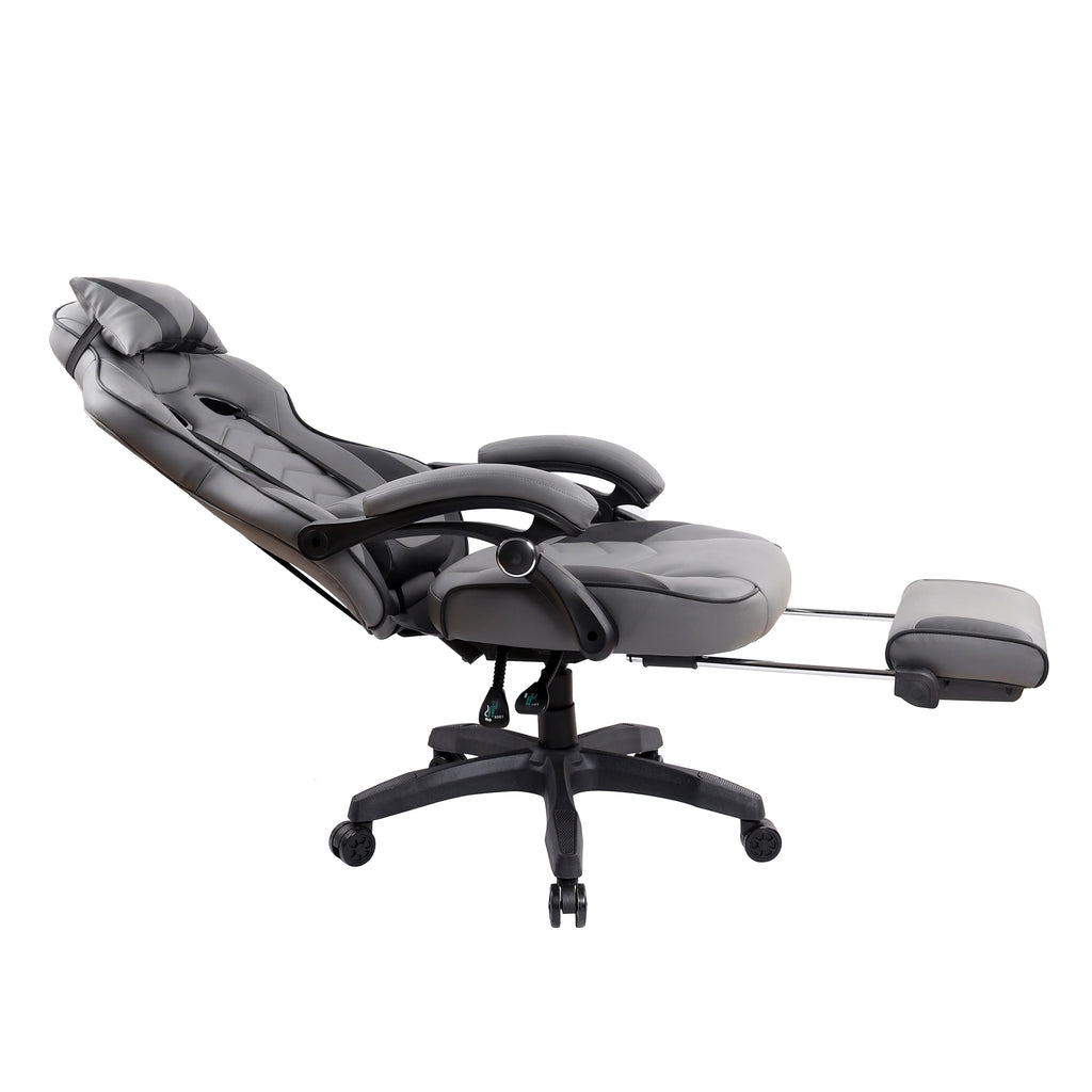 Techni Mobili Gaming Racing Style Fully Reclining Executive Office Chair with Footrest, Gray RTA-2050C-GRY