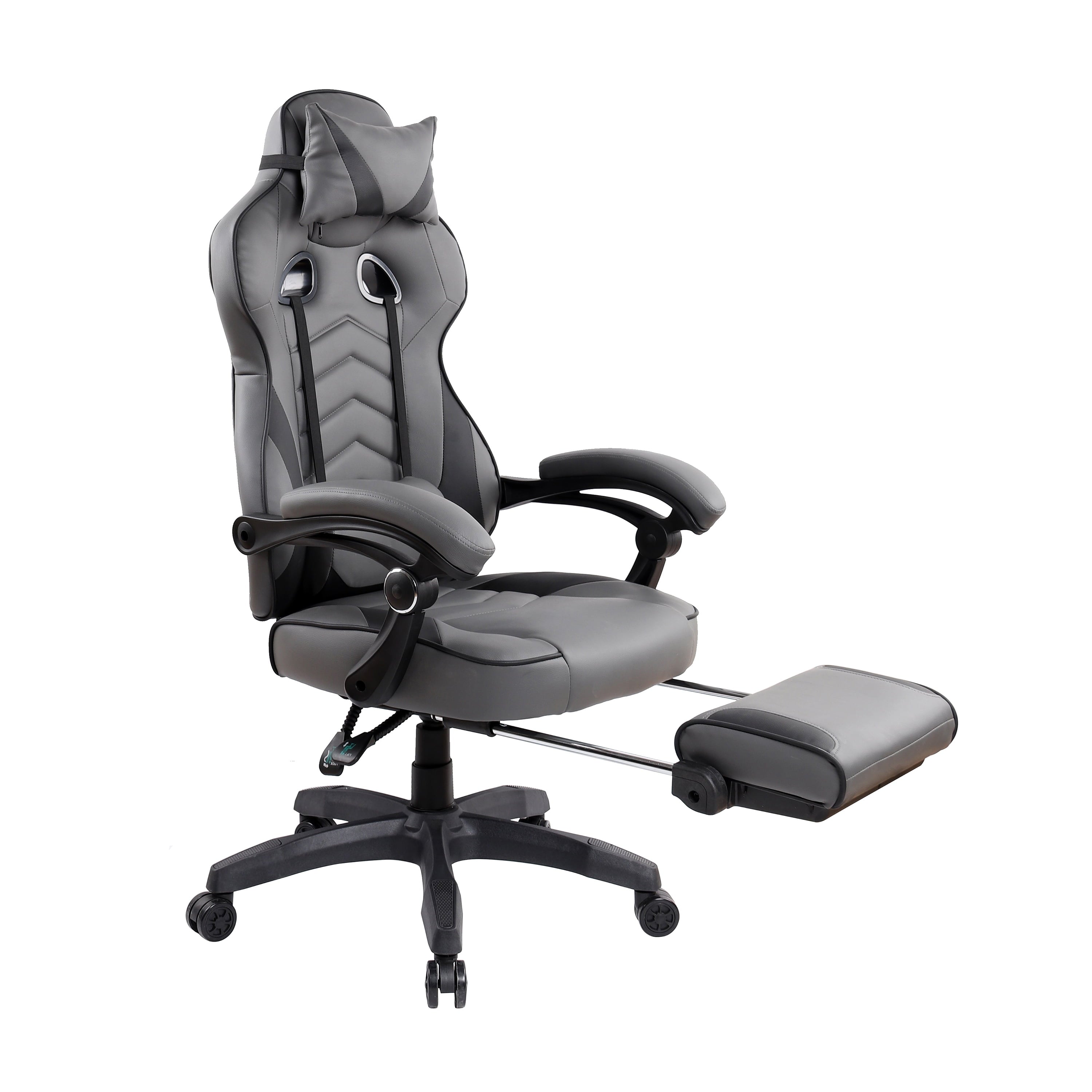 Techni Mobili Gaming Racing Style Fully Reclining Executive Office Chair with Footrest, Gray RTA-2050C-GRY