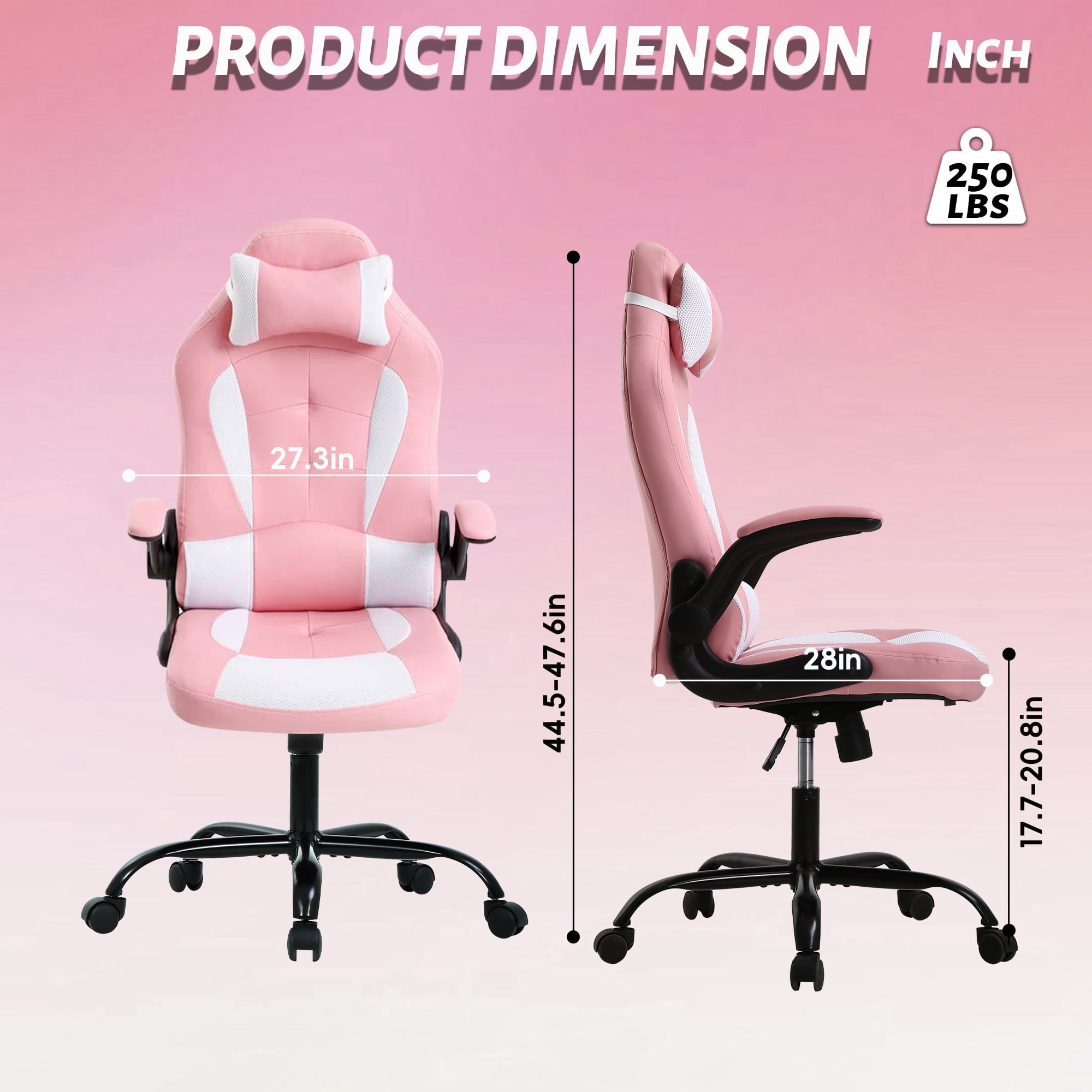 CL.HPAHKL Ergonomic PC Gaming Chair, PU Leather Gamer Chair with 360° Swivel Seat Comfortable Computer Chair with Lumbar Support Height Adjustable Video Game Chairs for Adults Teens, Pink