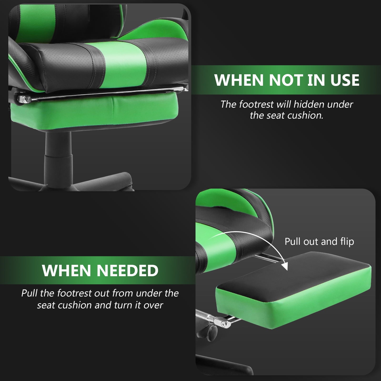 SOONTRANS Green Gaming Chair for Adult, High Back Gamer Game Chair with Footrest & Massage Lumbar Pillow, Ergonomic Swivel Office Computer Chairs s Girls, Green