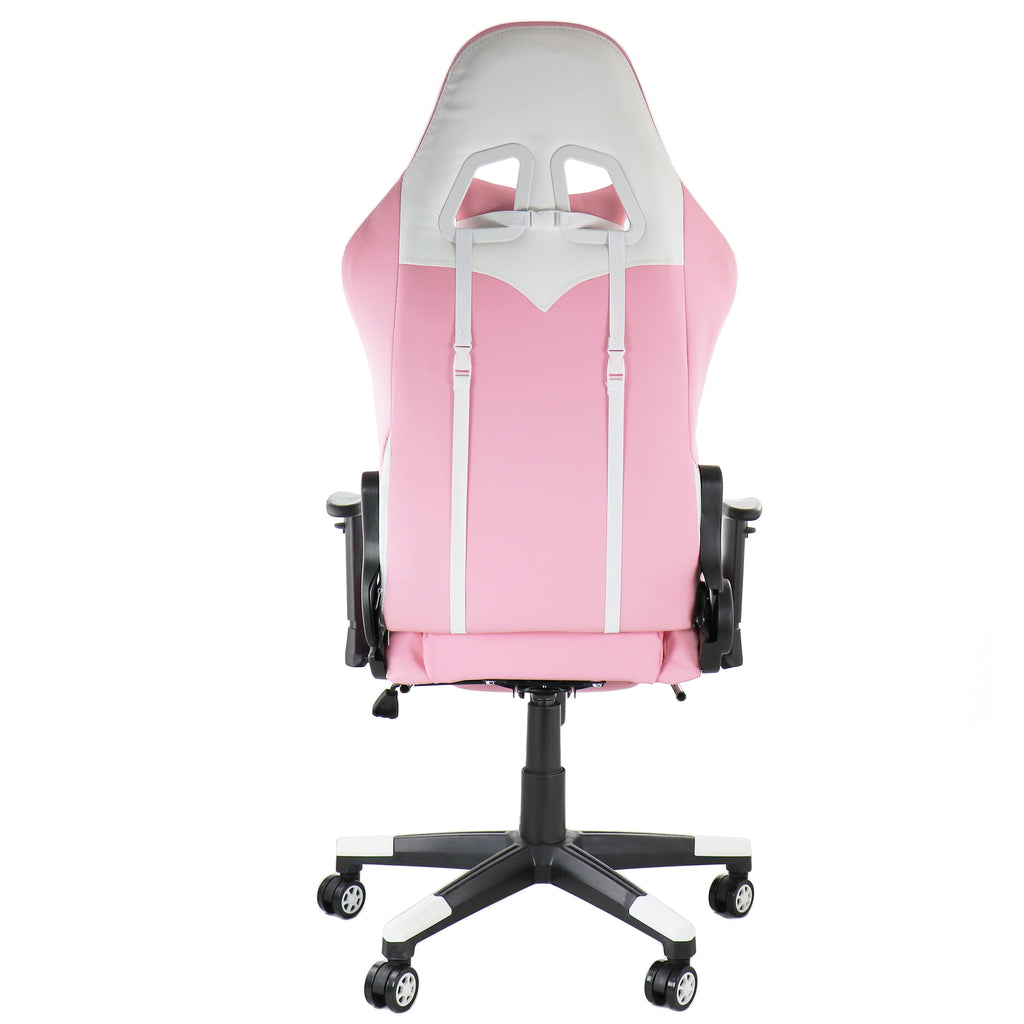 Gamefitz High Back & Lumbar Support Swivel Gaming Chair, Pink and White