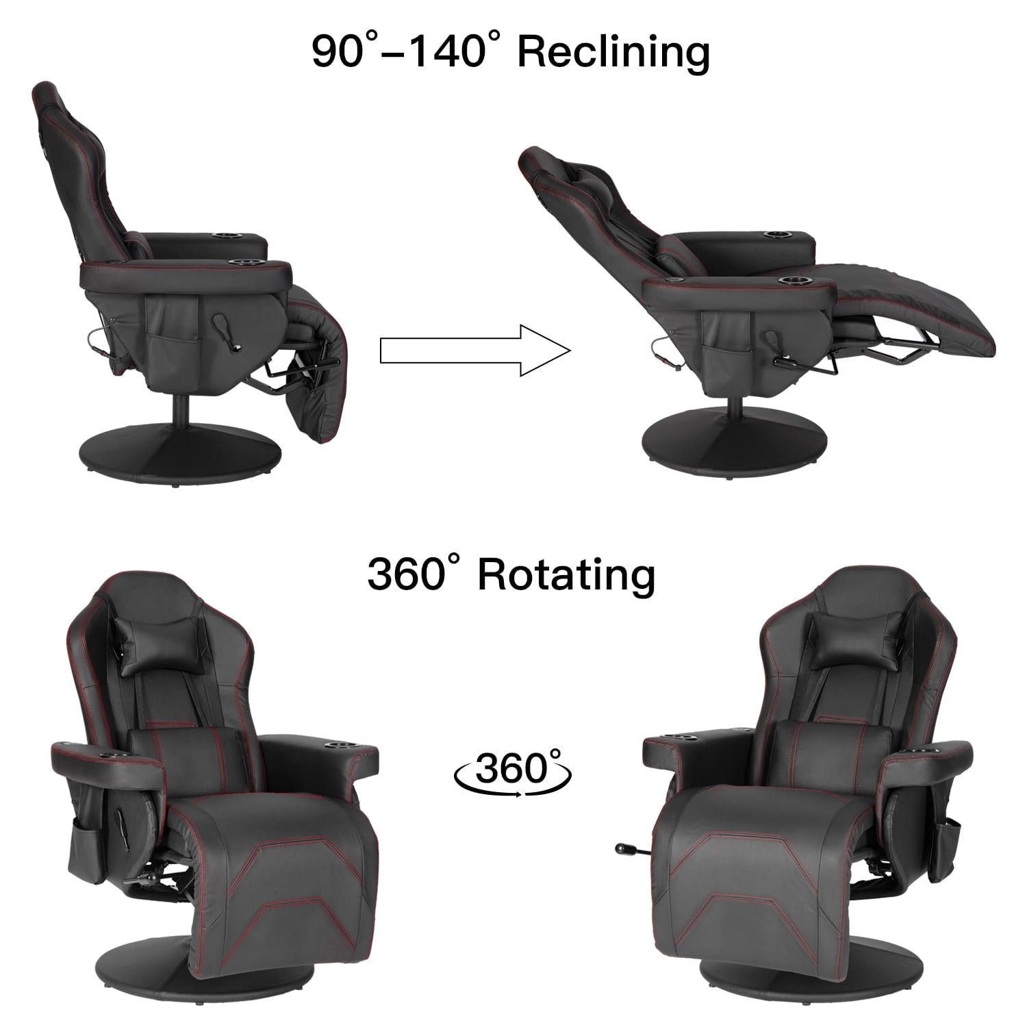 Gaming Chair Massage Ergonomic High Back Swivel Recliner Office Computer Chair with Bluetooth Speakers, Cupholder, Headrest, Lumbar Support, Adjustable Backrest and Footrest, Black