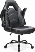 Beddle Gaming Office Chair, Ergonomic PU Leather High Back Swivel Computer Desk Chair with Flip-up Arms, Lumbar Support, Black Gray
